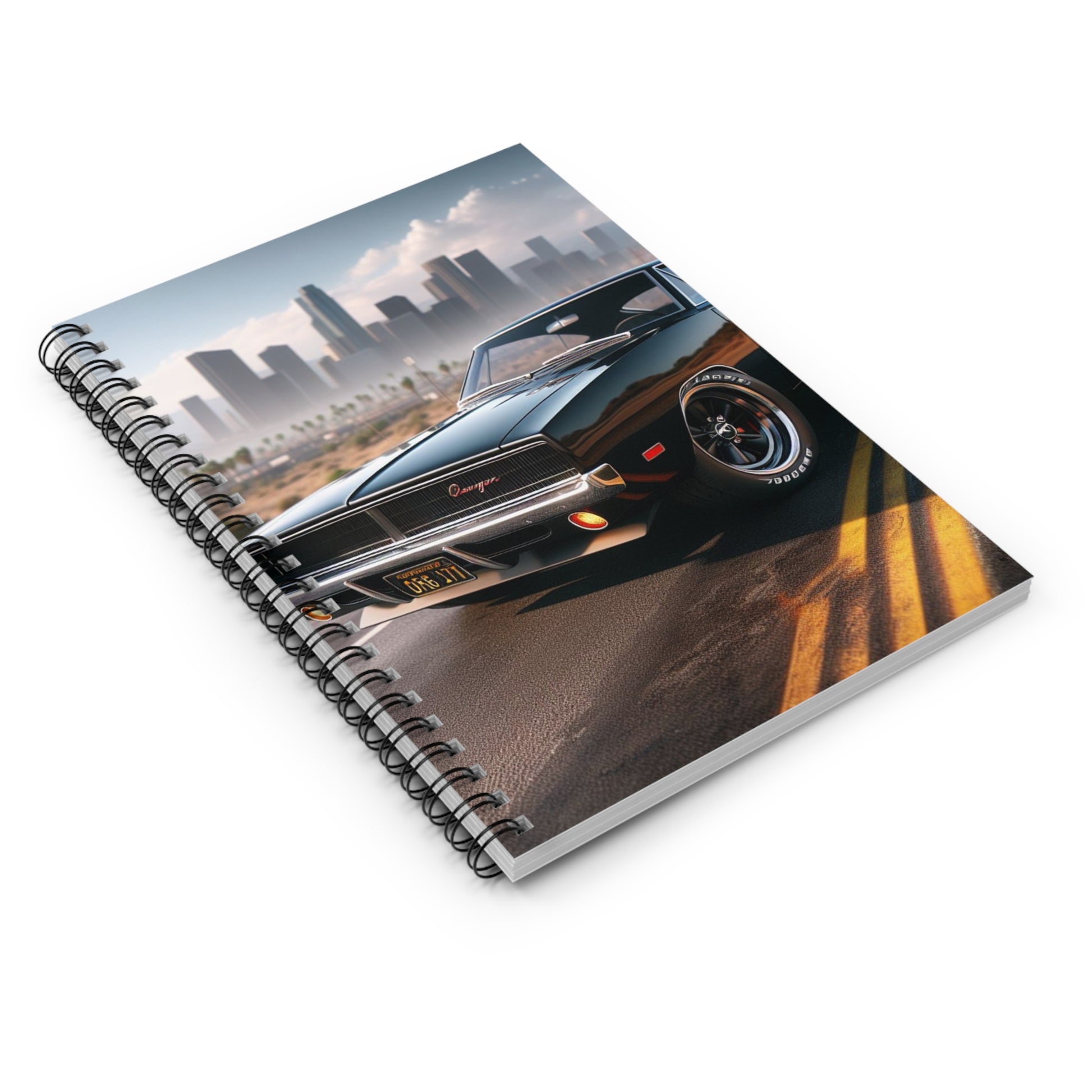 1970 Black Dodge Charger Spiral Notebook Paper products Printify