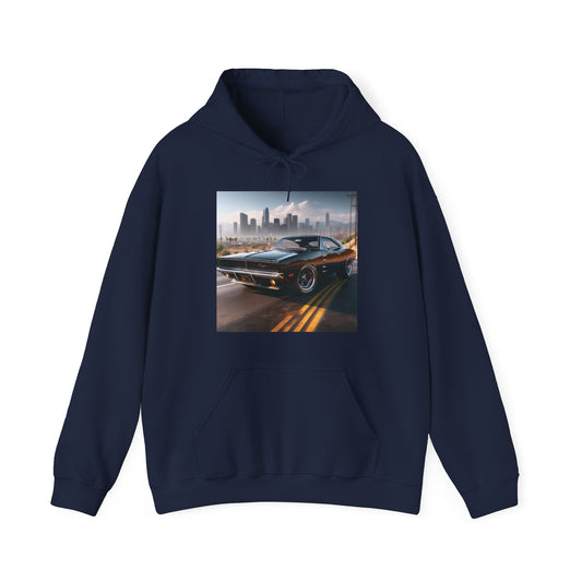 1970 Black Dodge Charger Hoodie Hoodie Printify Navy S