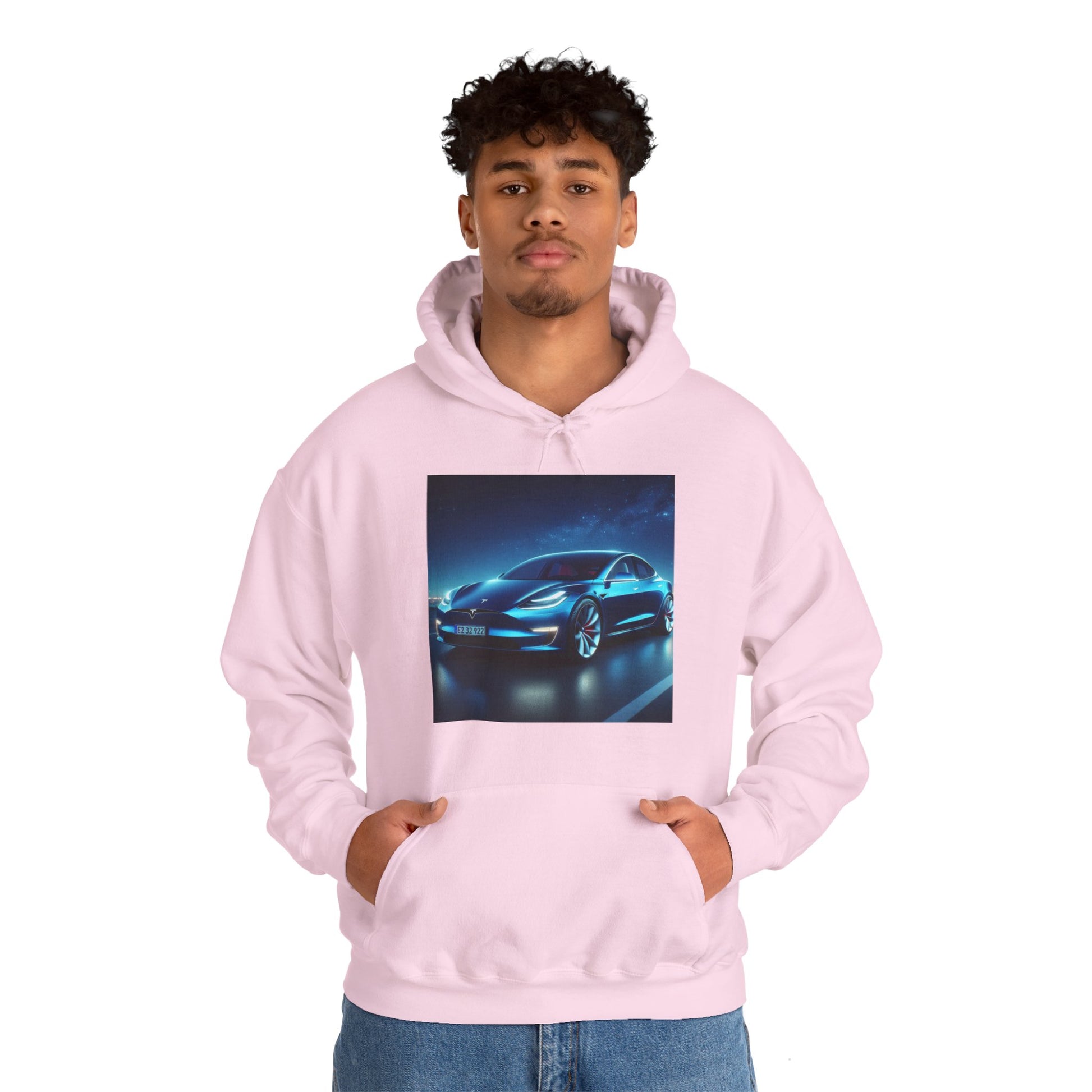 Blue Tesla Hoodie Hoodie Printify