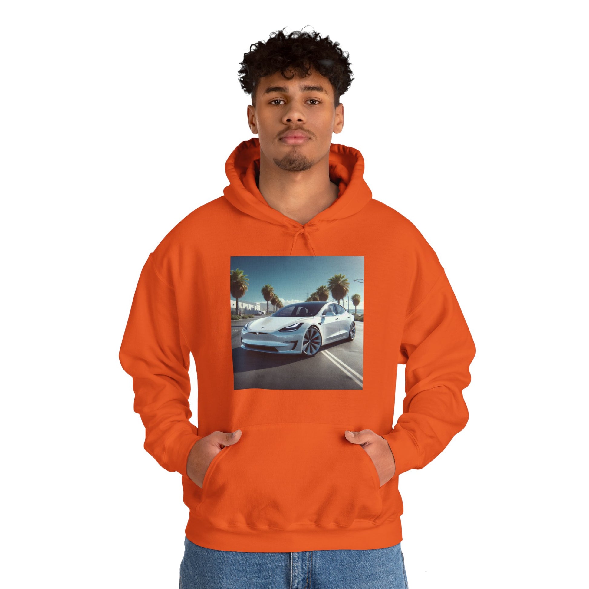 White Tesla Hoodie Hoodie Printify