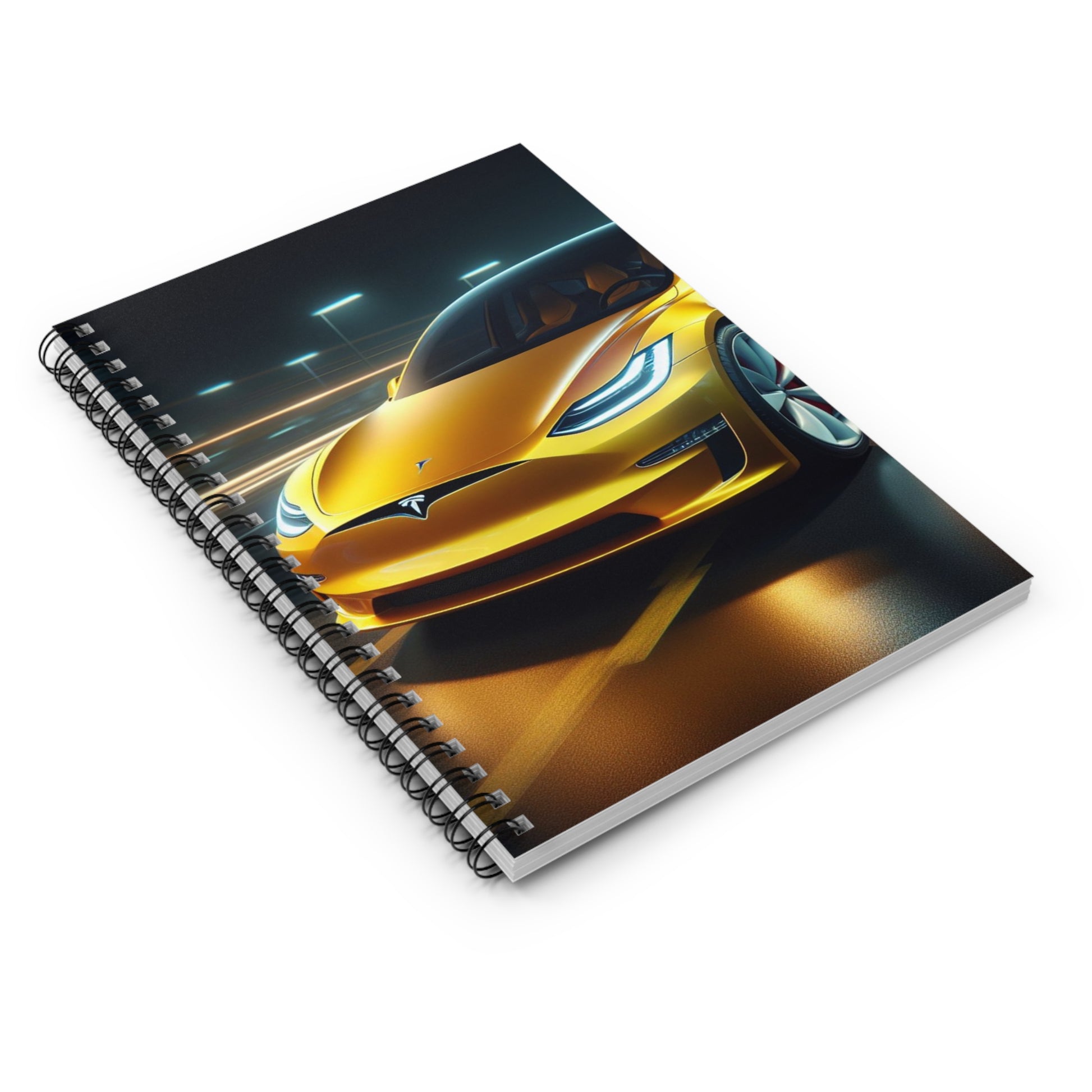 Yellow Tesla Spiral Notebook Paper products Printify