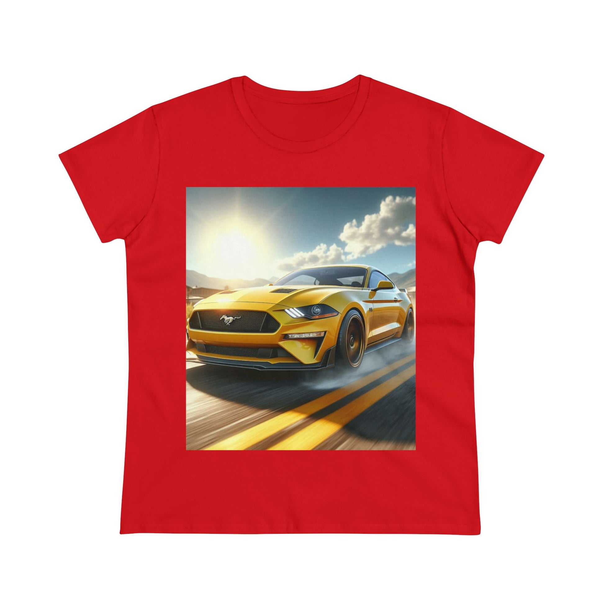 Yellow Mustang T-Shirt T-Shirt Printify Red S
