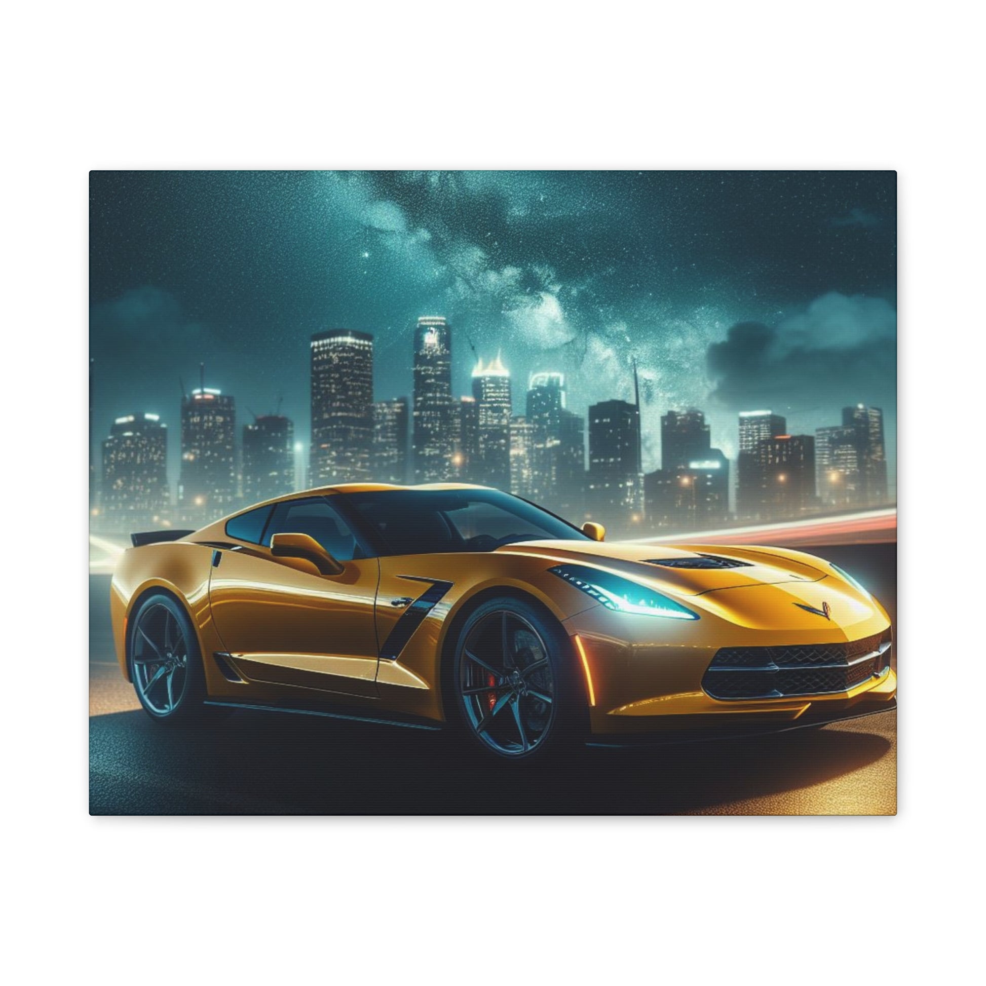 Yellow Corvette Canvas Canvas Printify