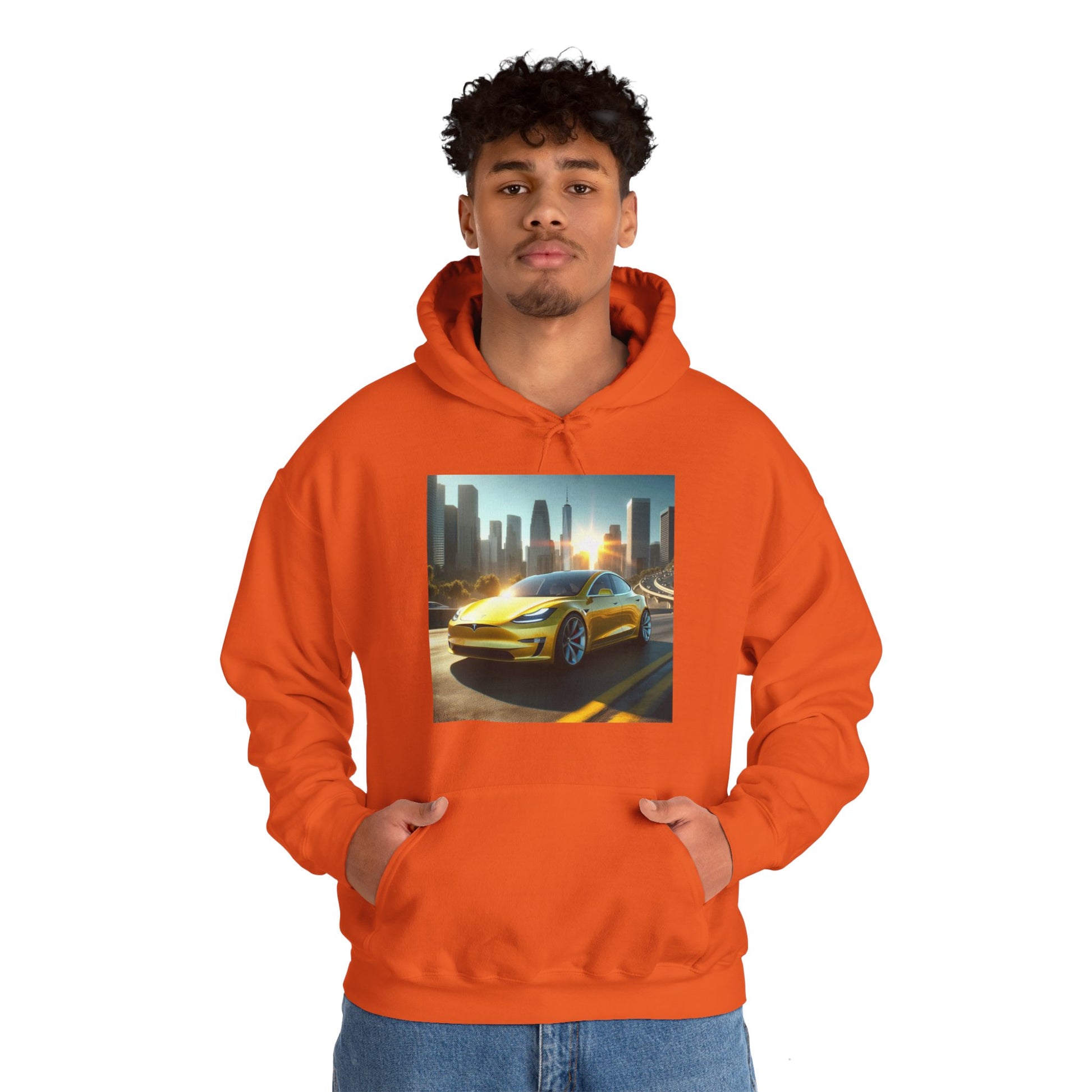 Yellow Tesla Hoodie Hoodie Printify