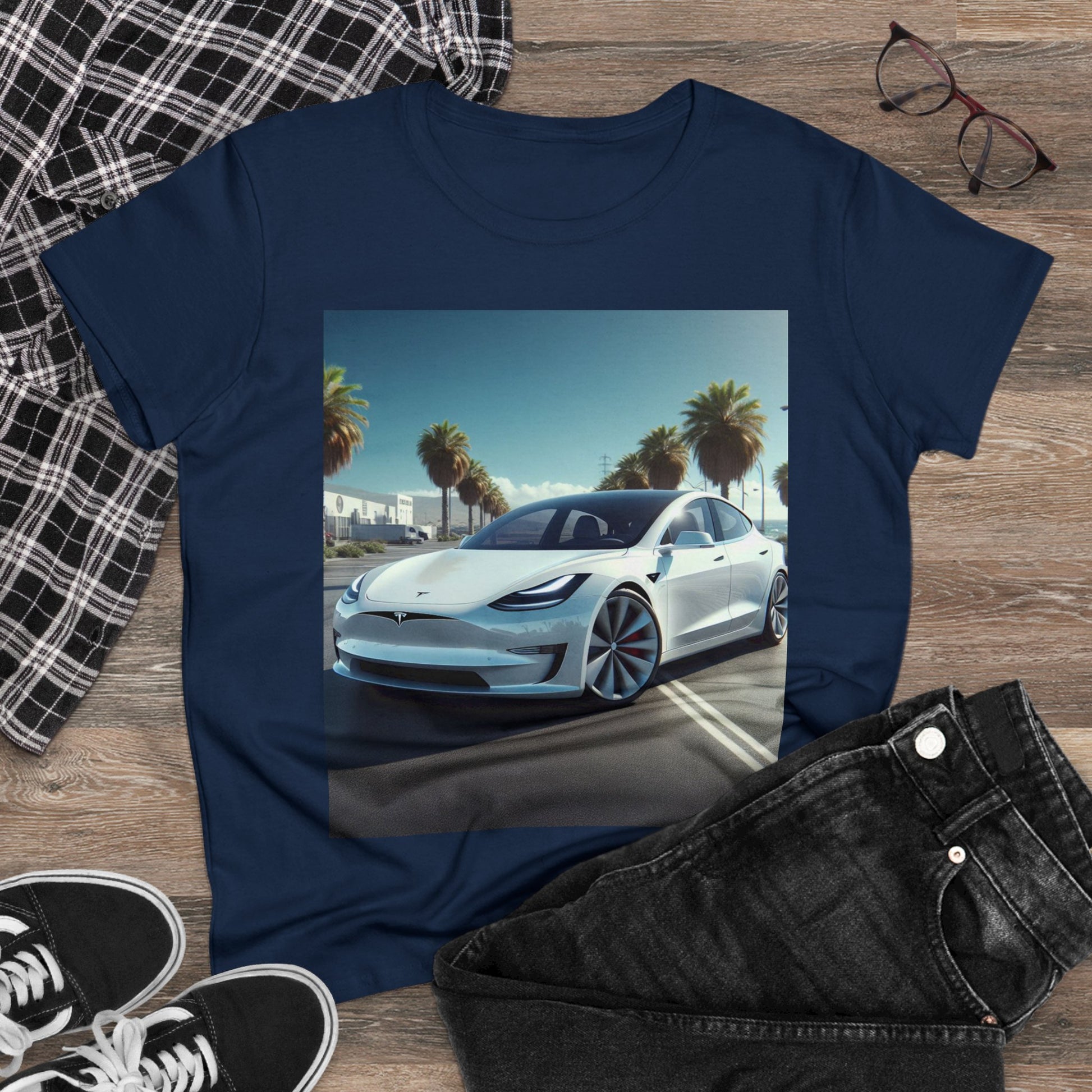 White Tesla T-Shirt T-Shirt Printify