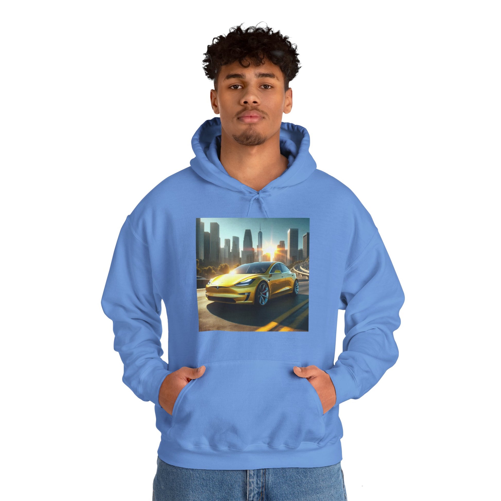 Yellow Tesla Hoodie Hoodie Printify