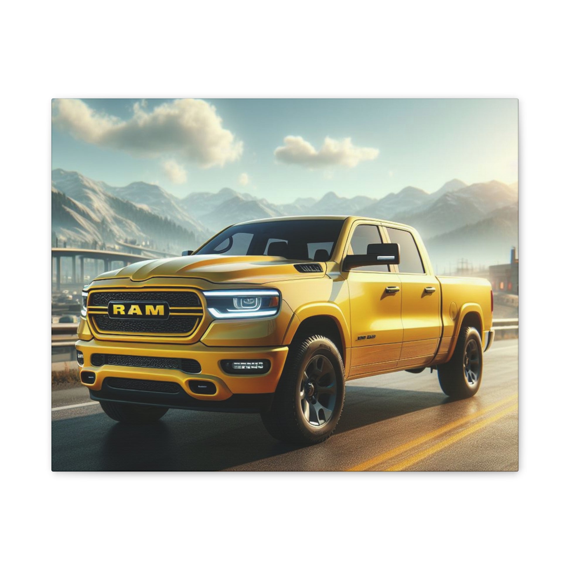 Yellow Dodge Ram Canvas Canvas Printify