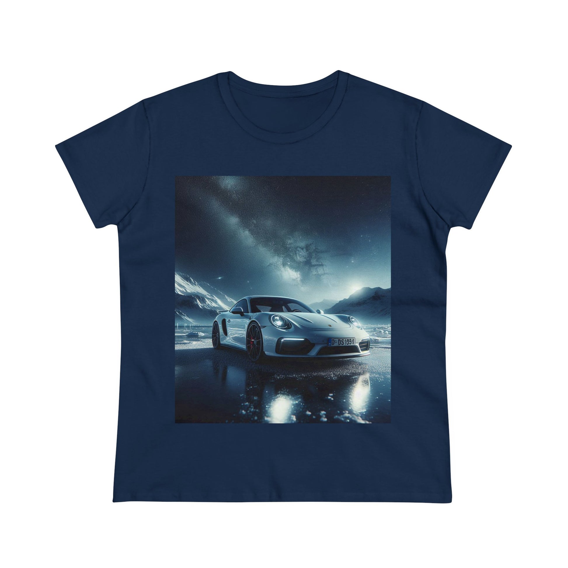 White Porsche T-Shirt T-Shirt Printify Navy S