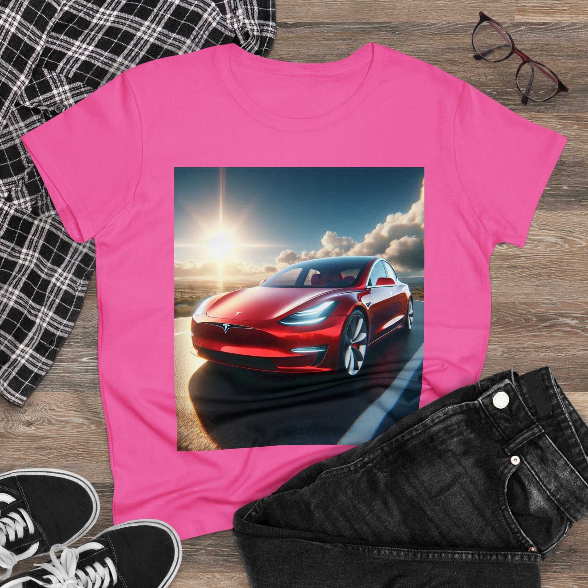 Red Tesla T-Shirt T-Shirt Printify