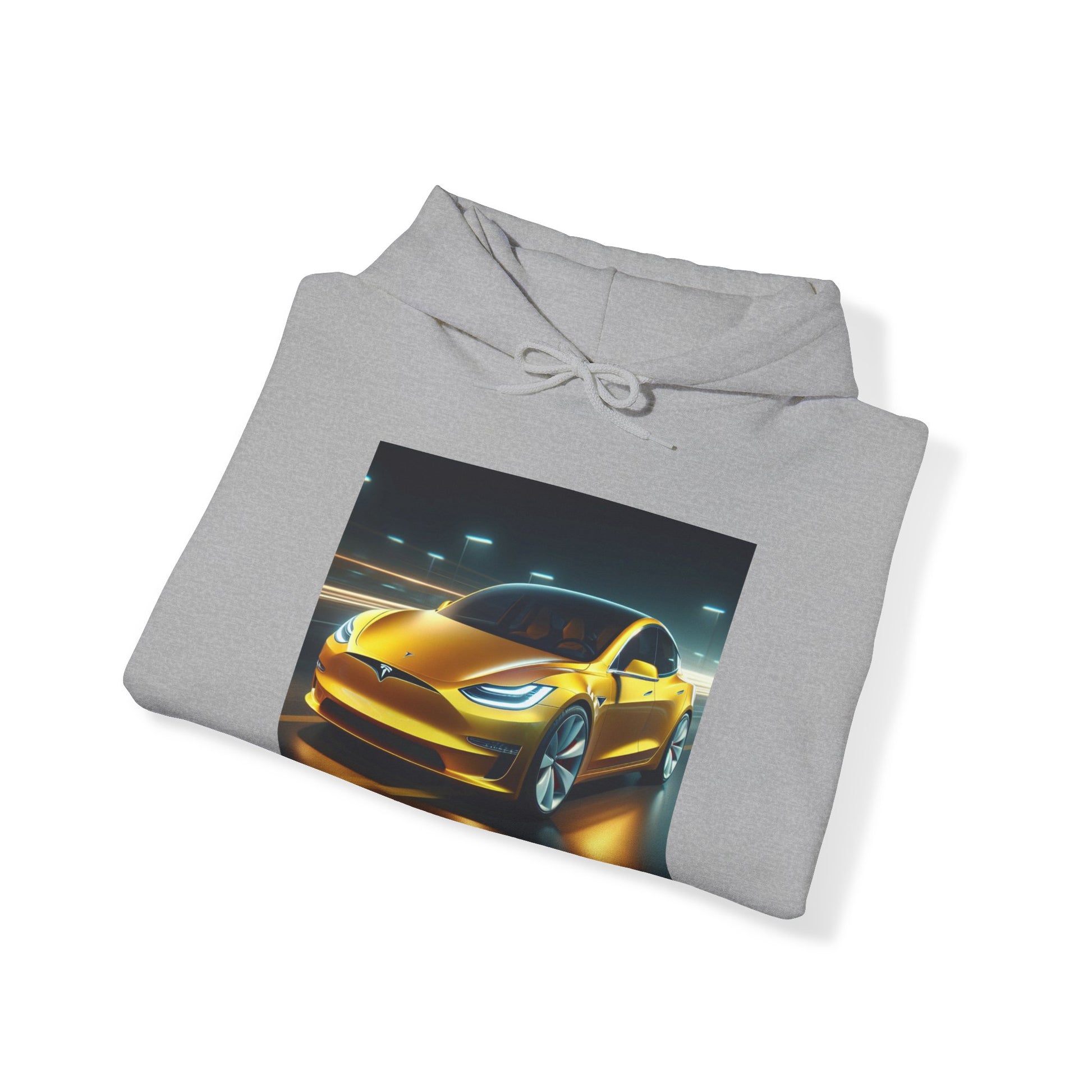 Yellow Tesla Hoodie Hoodie Printify