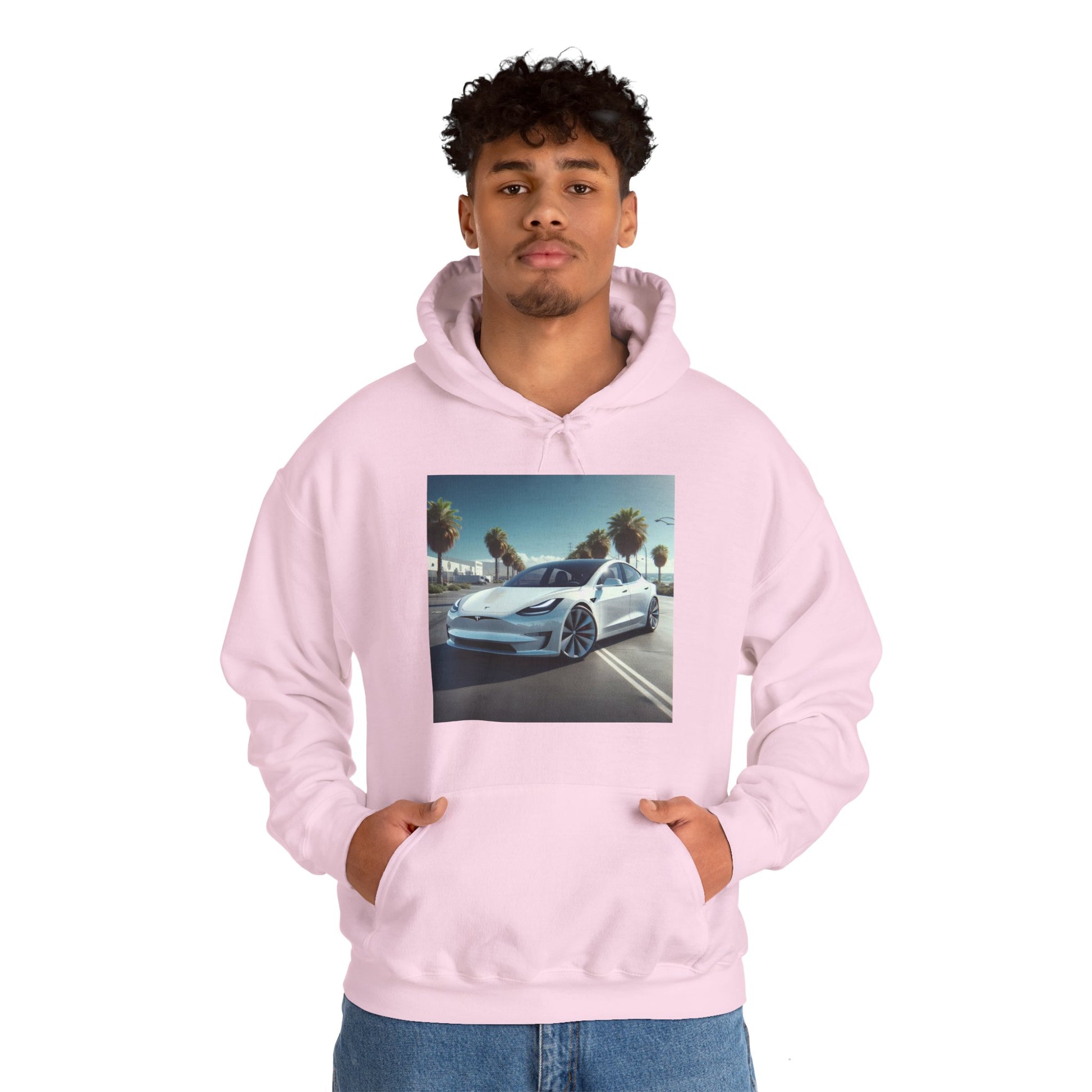 White Tesla Hoodie Hoodie Printify