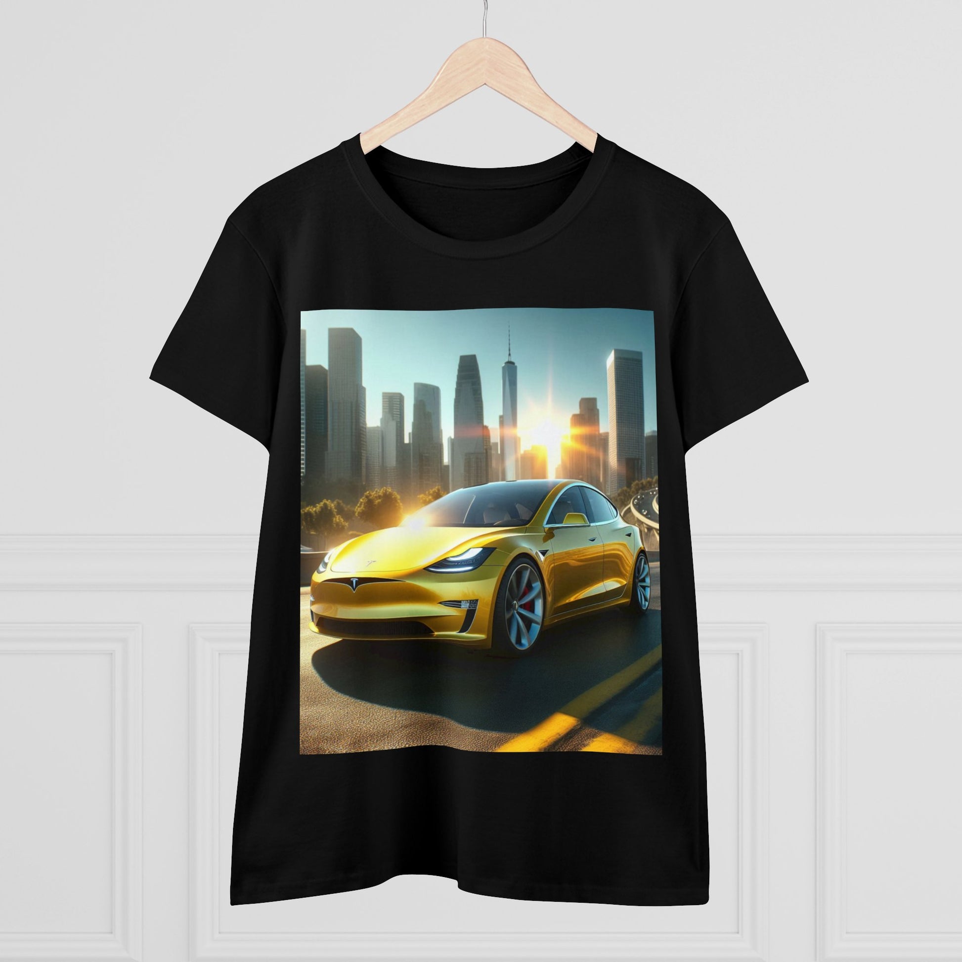 Yellow Tesla T-Shirt T-Shirt Printify