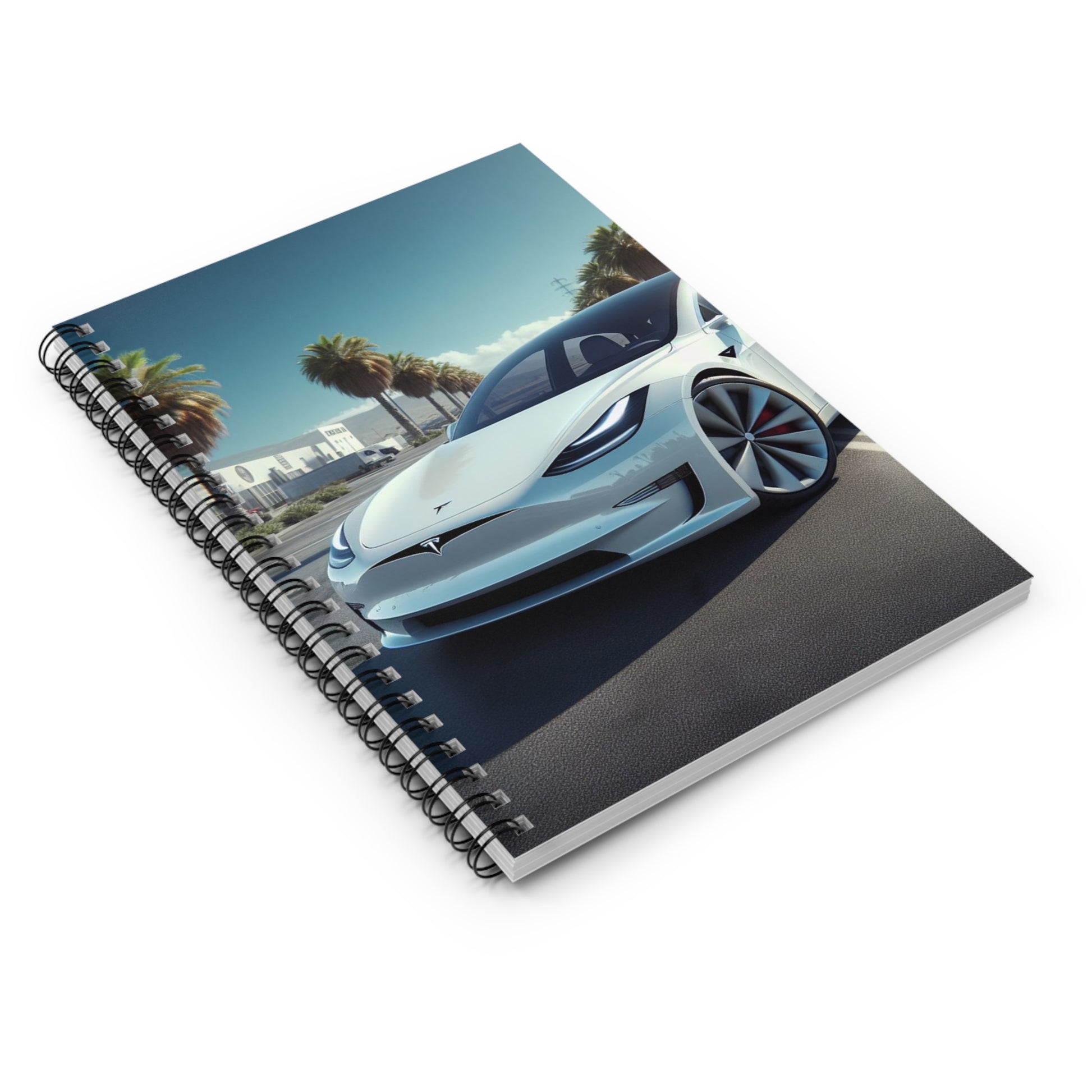 White Tesla Spiral Notebook Paper products Printify