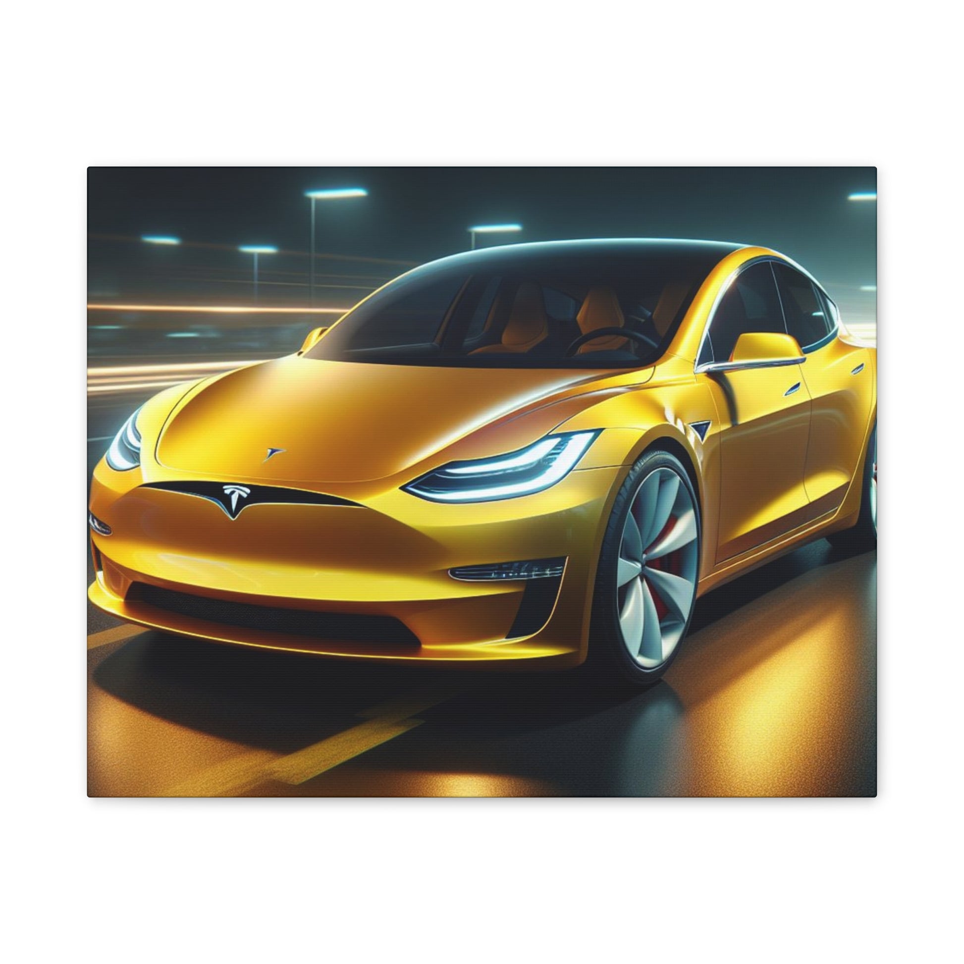 Yellow Tesla Canvas Canvas Printify