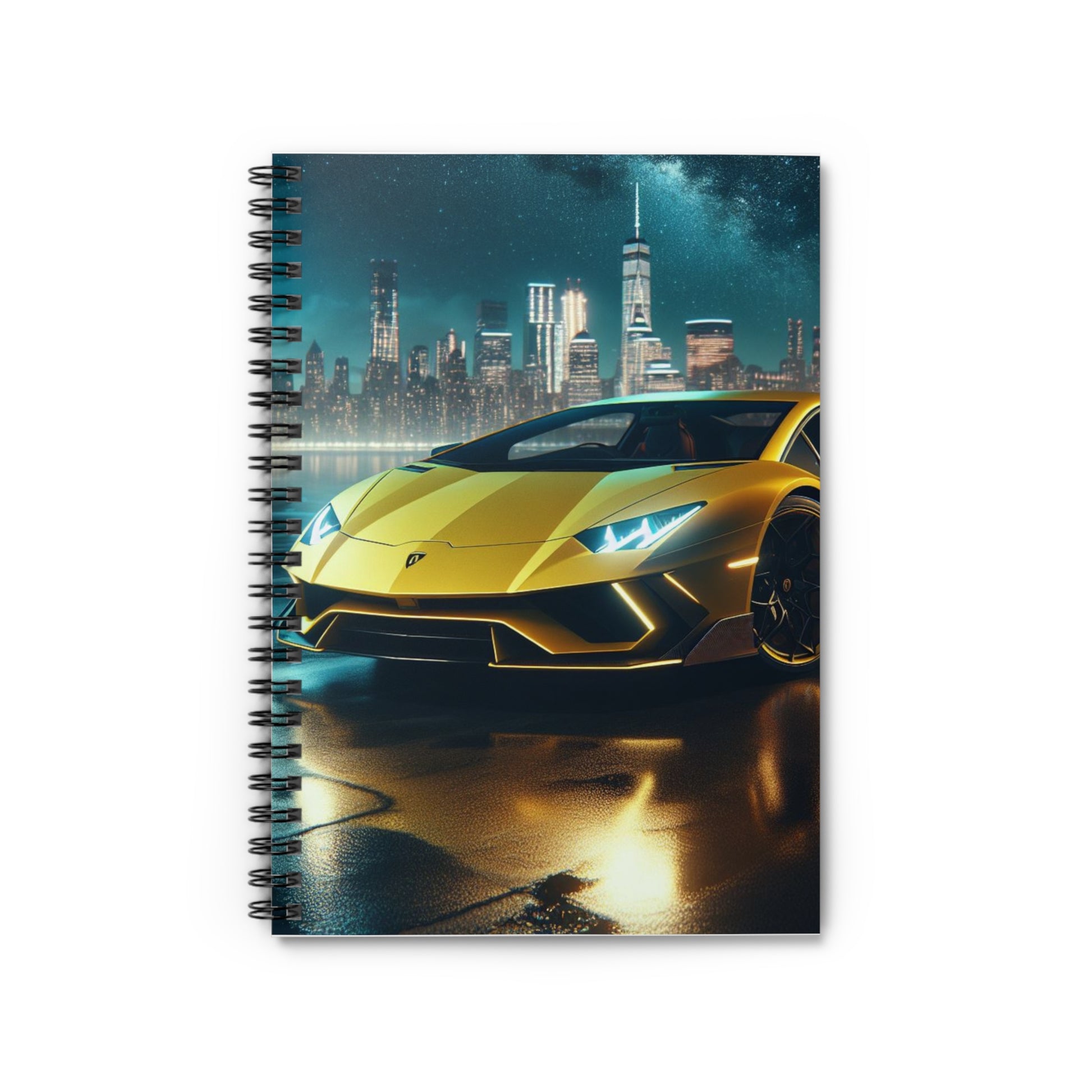 Yellow Lamborghini Spiral Notebook Paper products Printify One Size