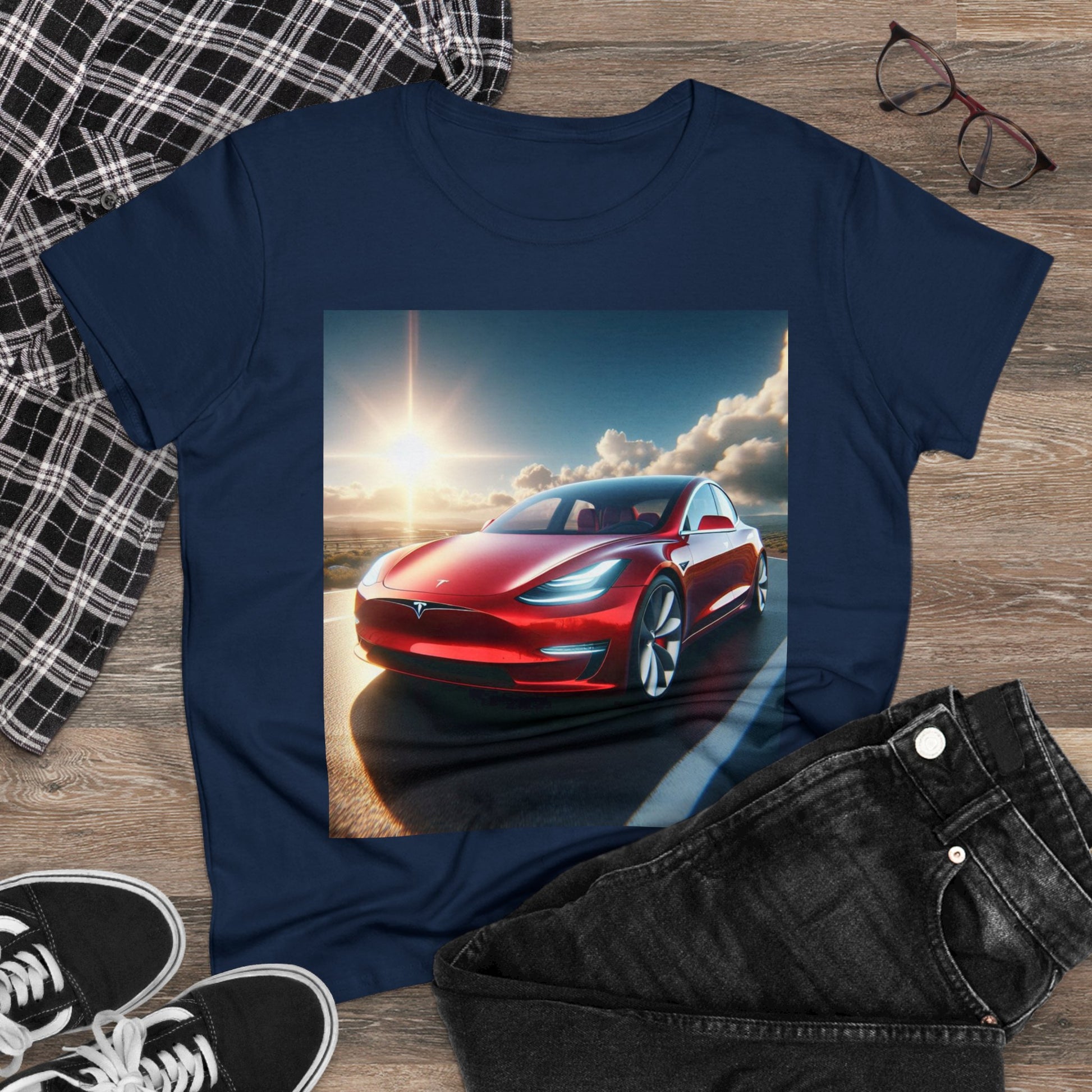 Red Tesla T-Shirt T-Shirt Printify