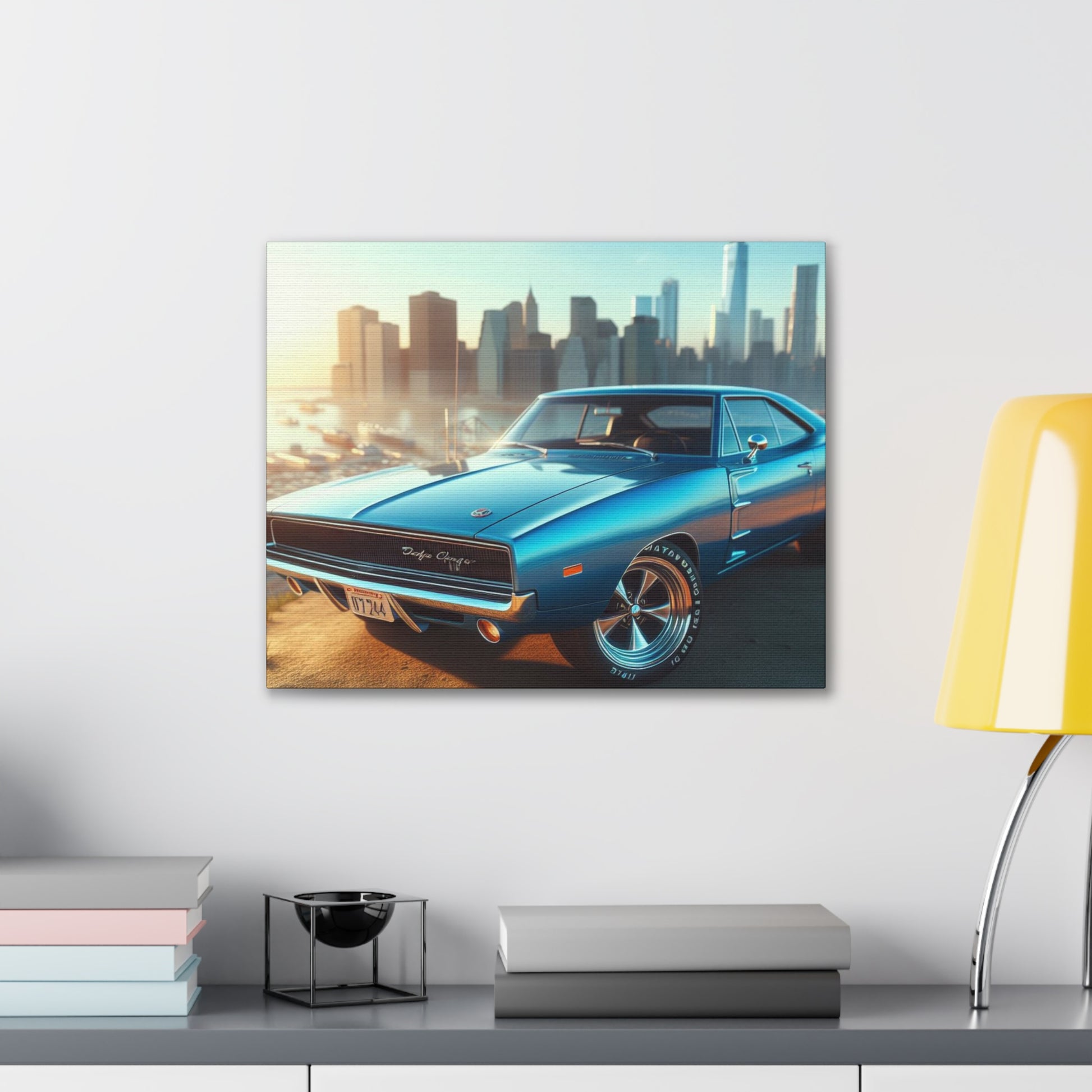 1970 Blue Dodge Charger Canvas Canvas Printify 20″ x 16″ (Horizontal) 0.75''