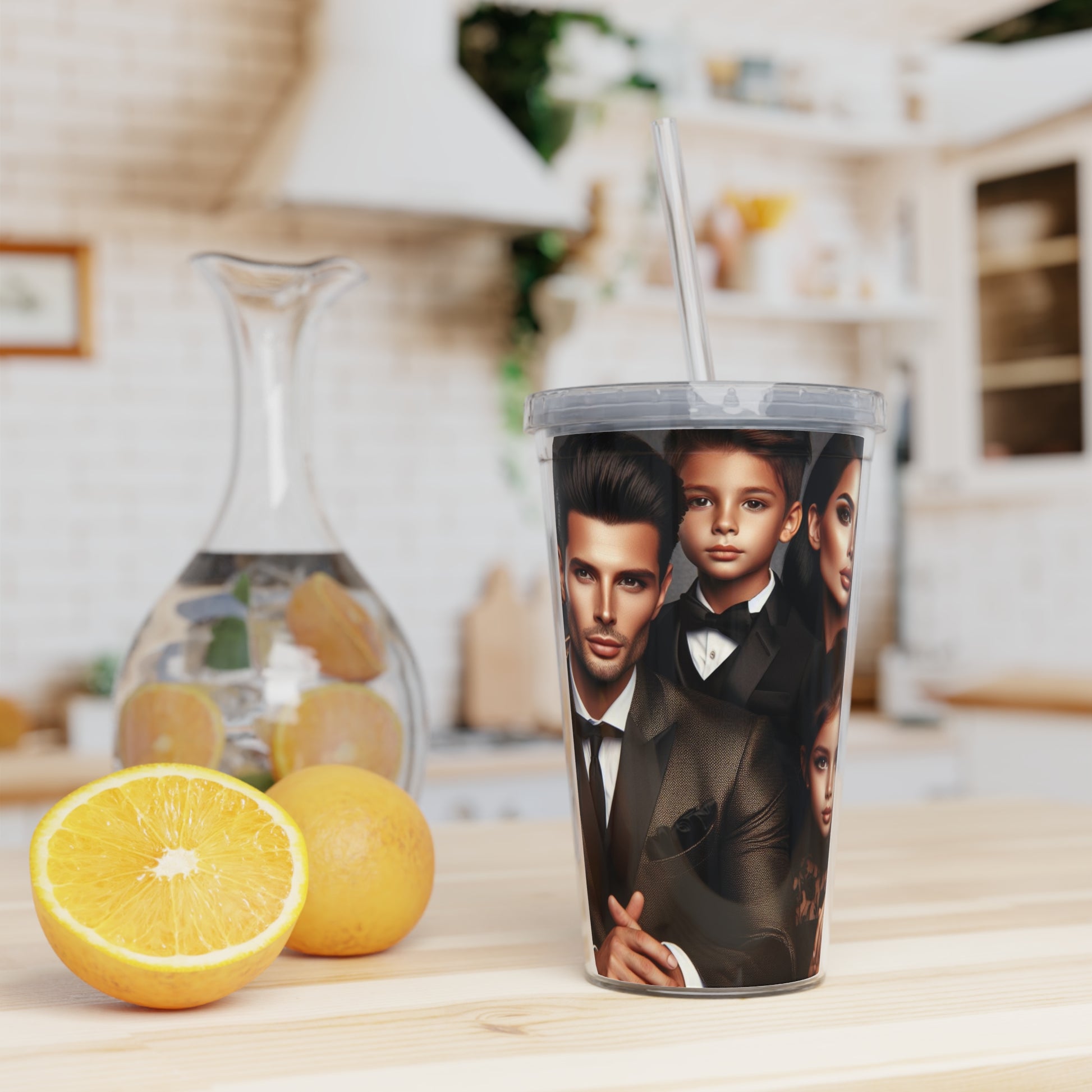 Family Portrait Tumbler with Straw Mug Printify