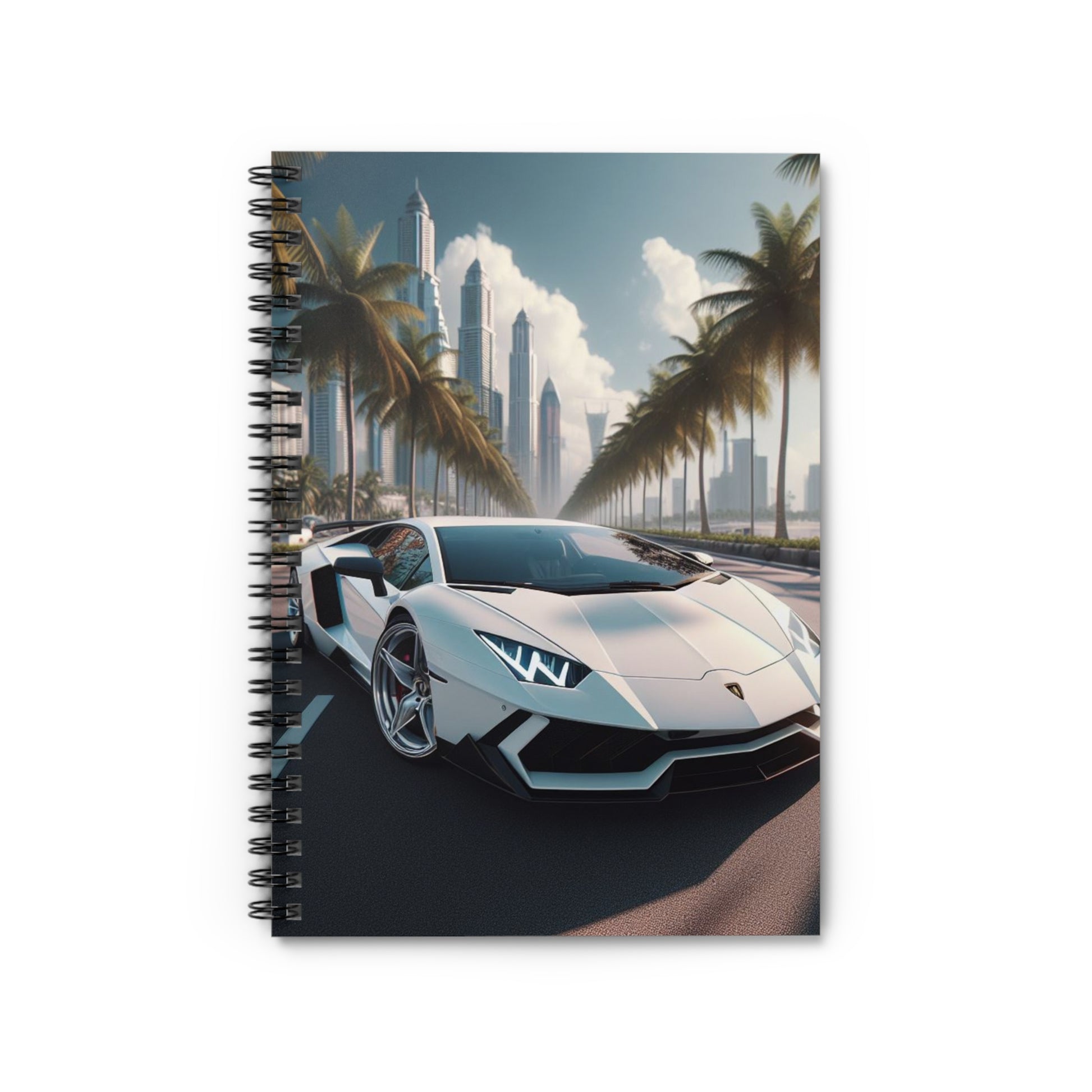 White Lamborghini Spiral Notebook Paper products Printify One Size