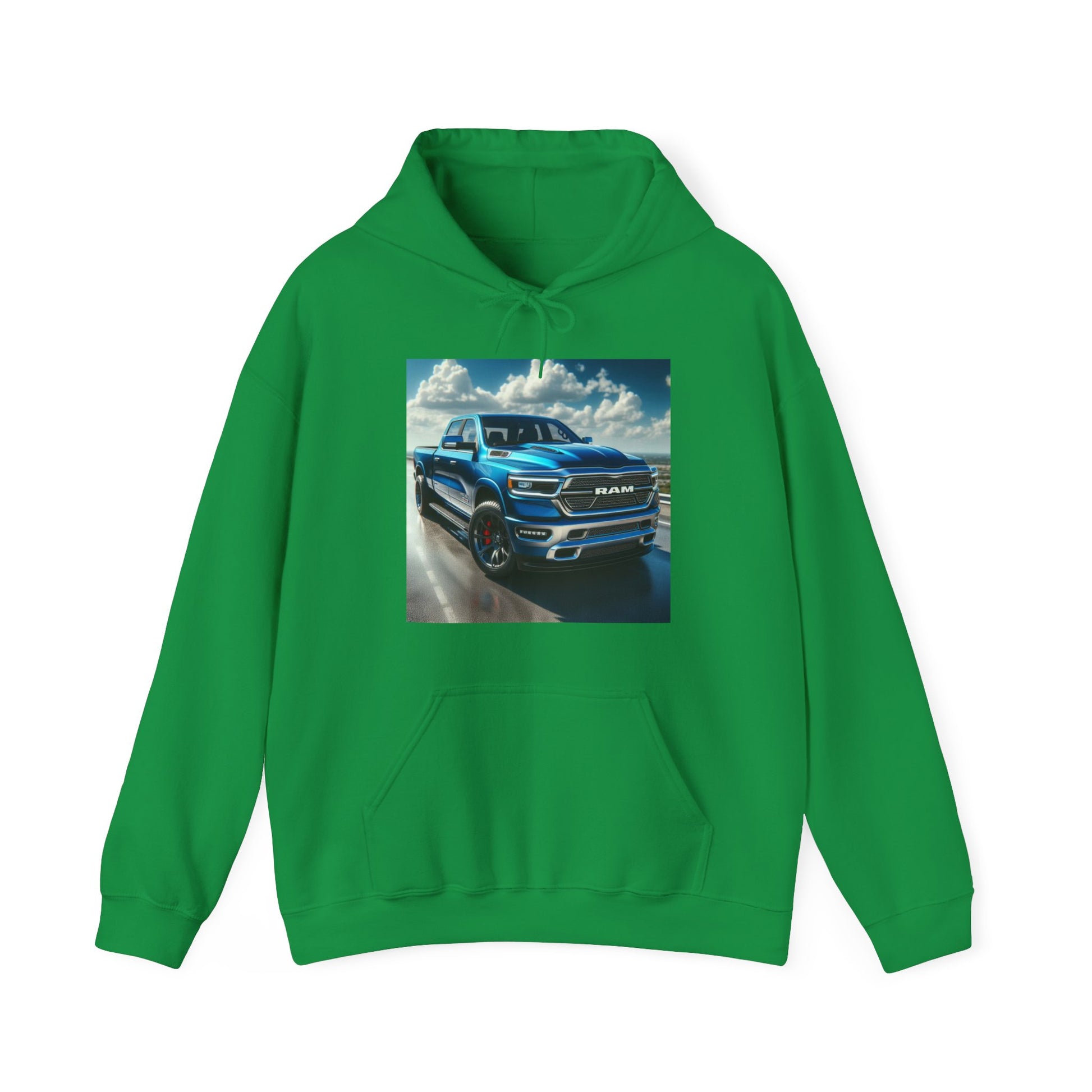 Blue Dodge Ram Hoodie Hoodie Printify Irish Green S