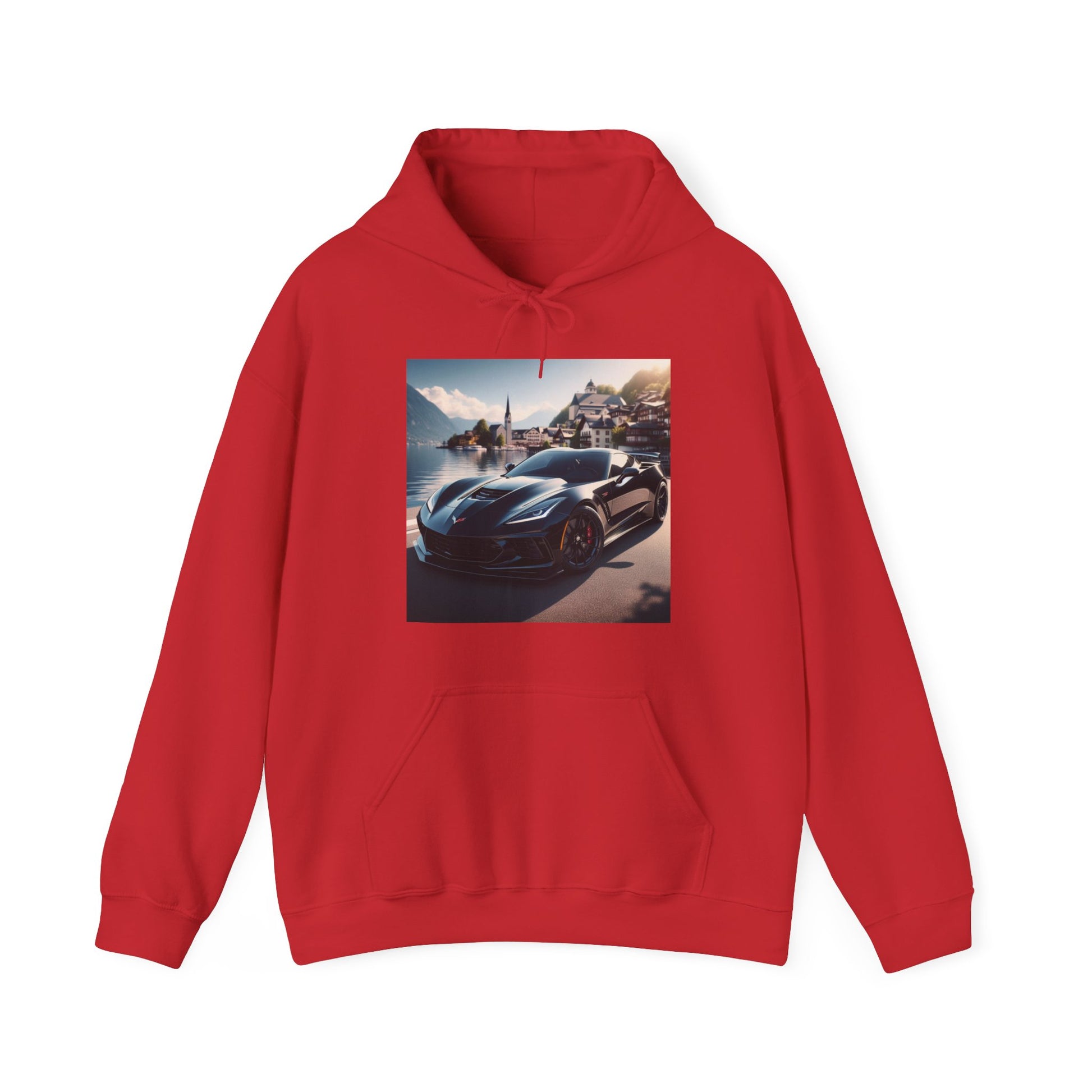 Black Corvette Hoodie Hoodie Printify Red S