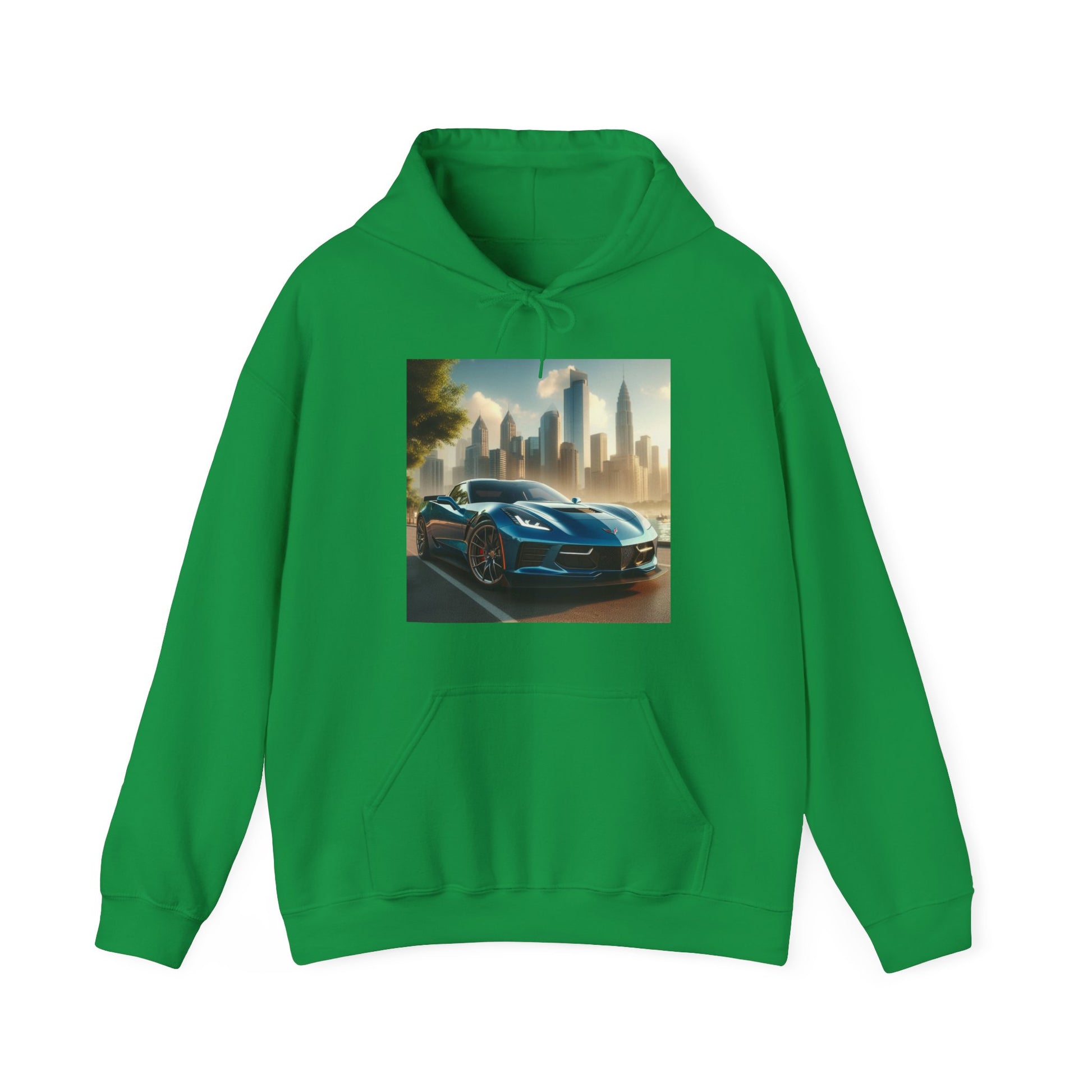 Blue Corvette Hoodie Hoodie Printify Irish Green S