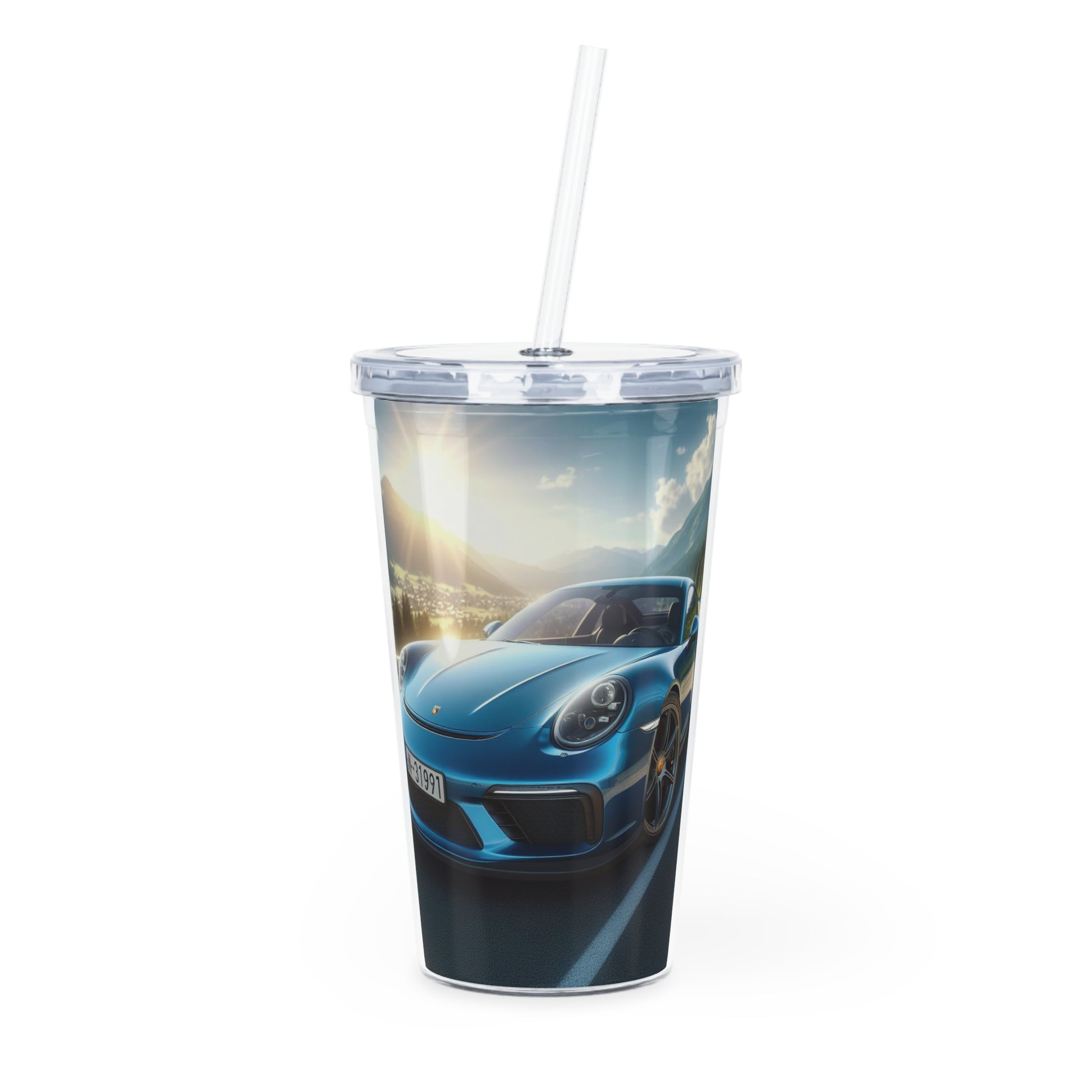 Blue Porsche Tumbler with Straw Mug Printify 20oz Transparent