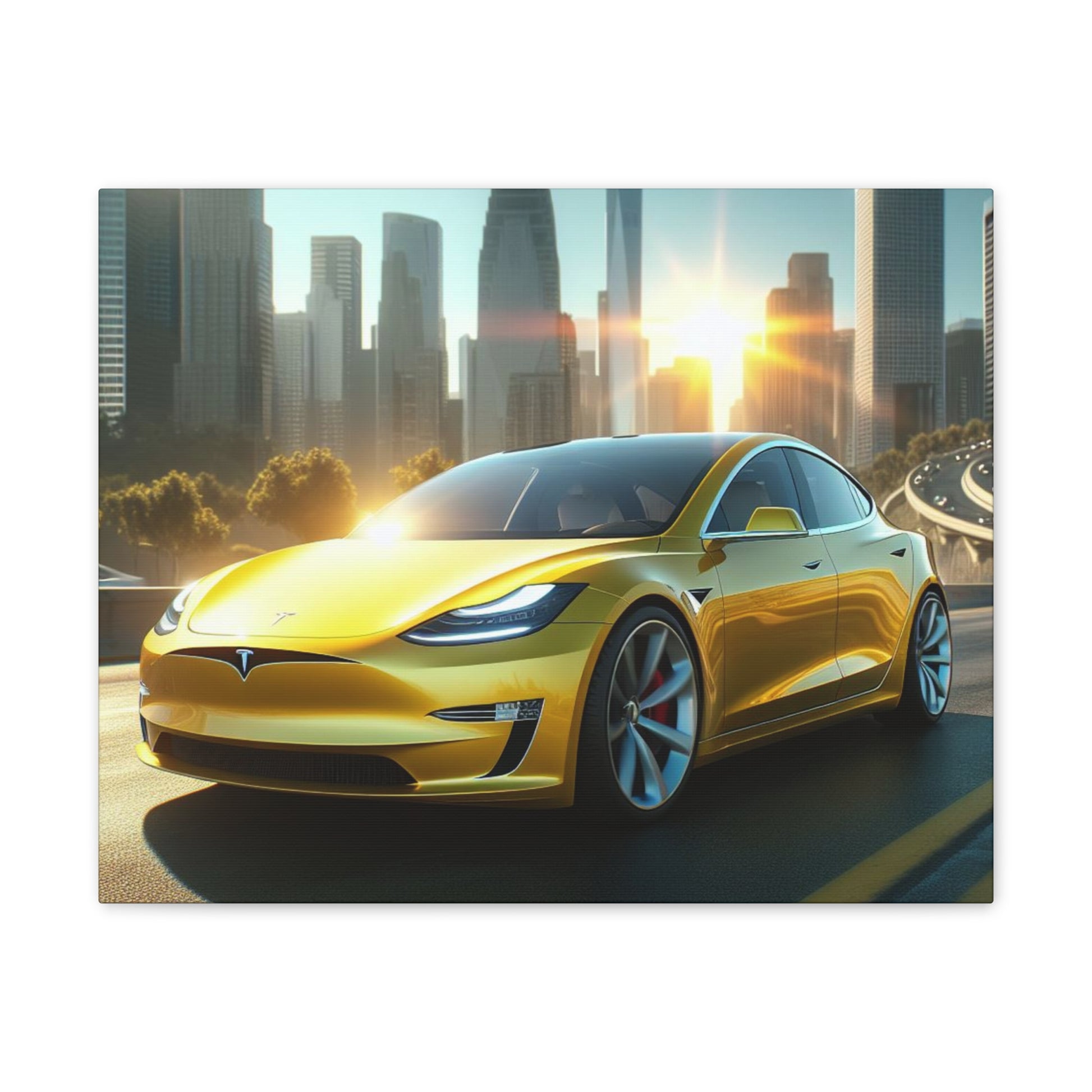 Yellow Tesla Canvas Canvas Printify