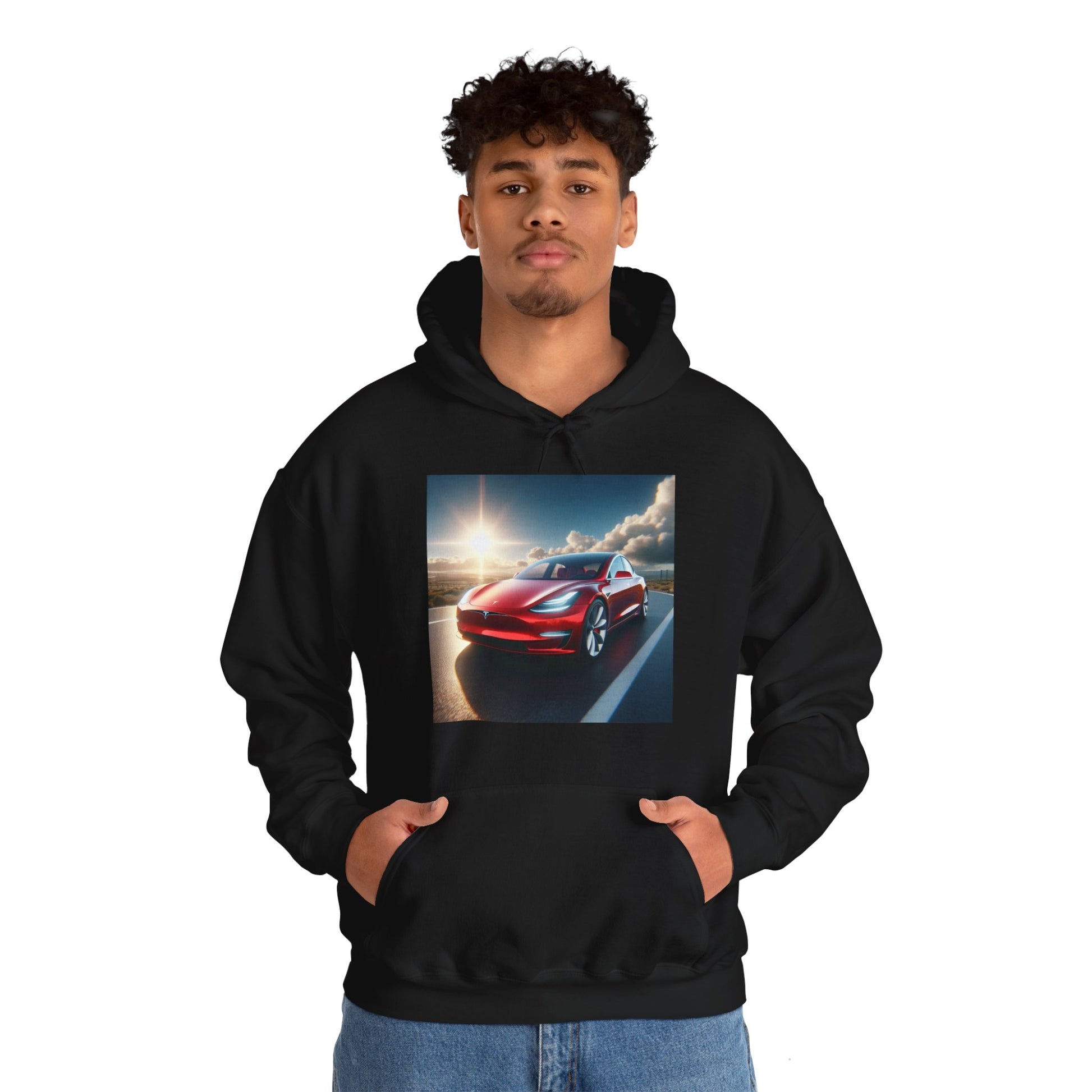Red Tesla Hoodie Hoodie Printify