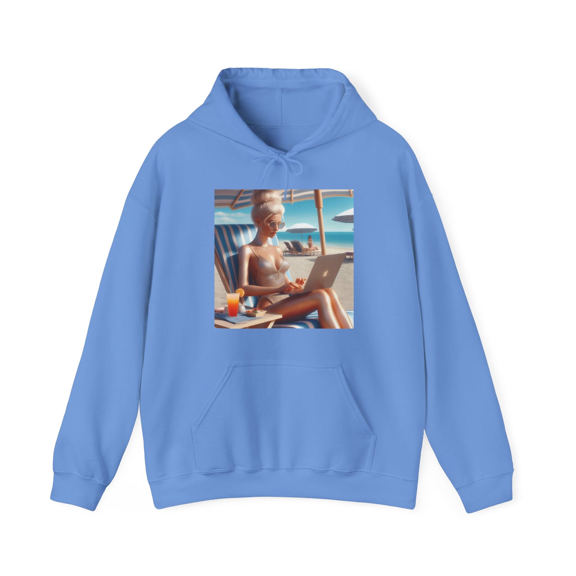 Work Day at the Beach Hoodie Hoodie Printify Carolina Blue S