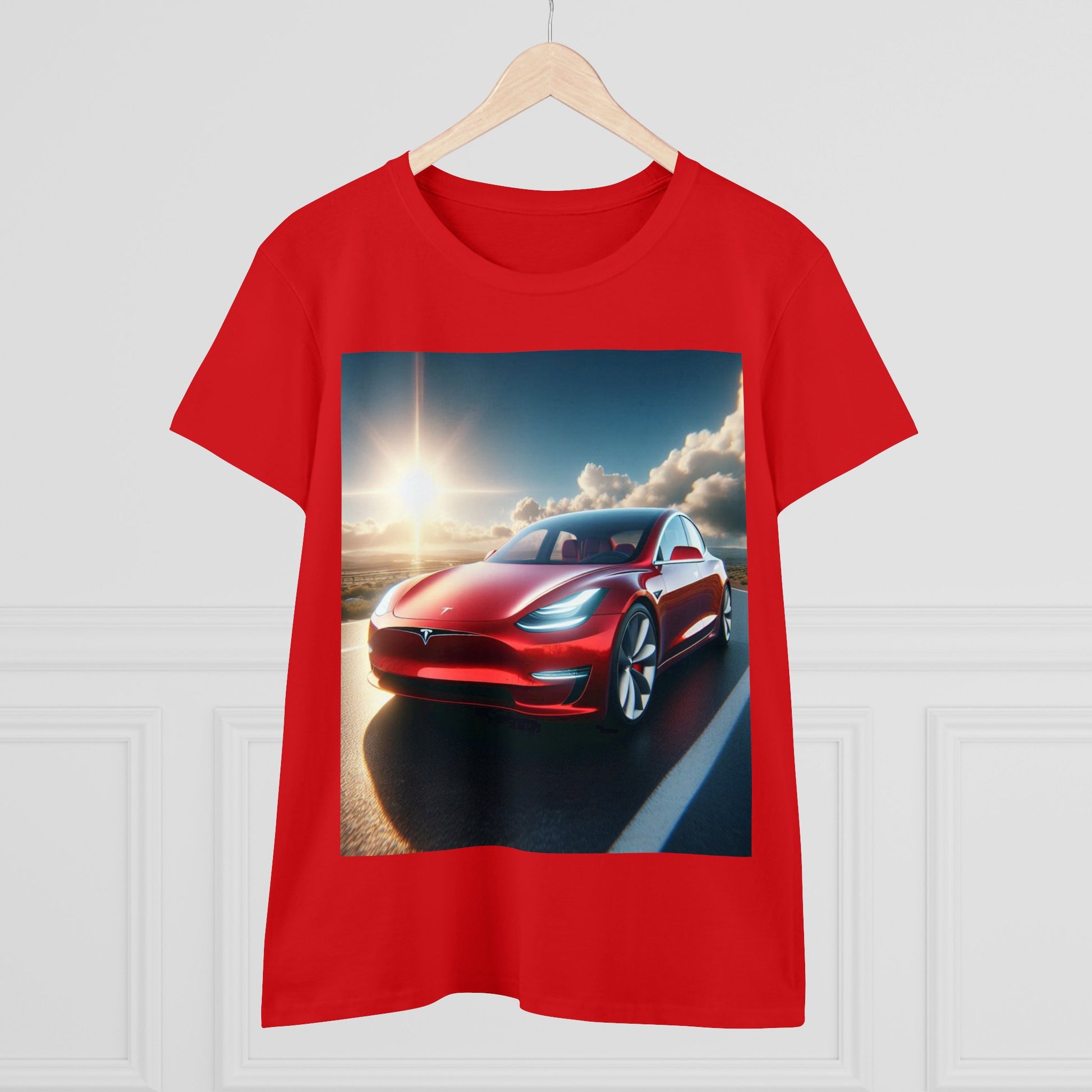 Red Tesla T-Shirt T-Shirt Printify