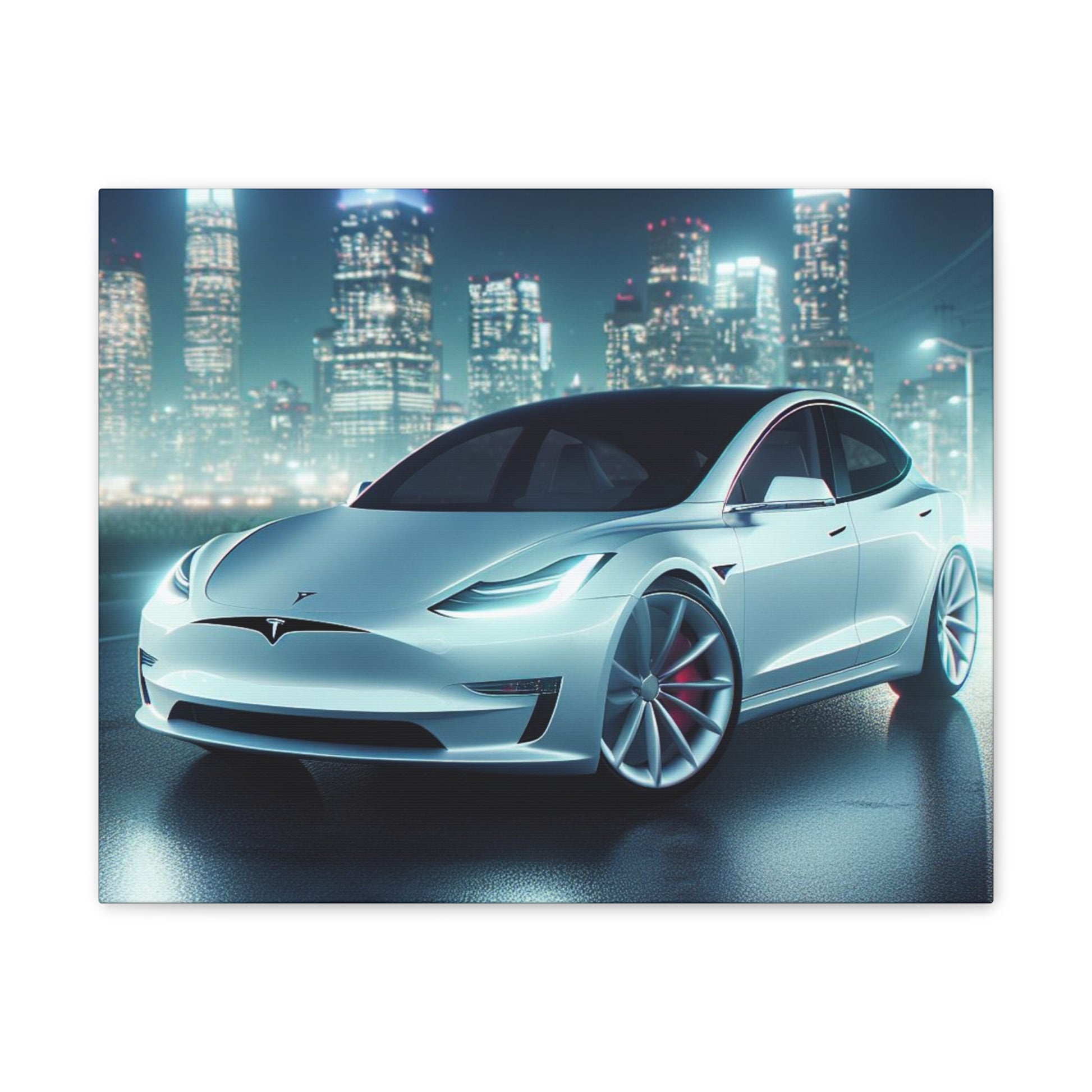 White Tesla Canvas Canvas Printify