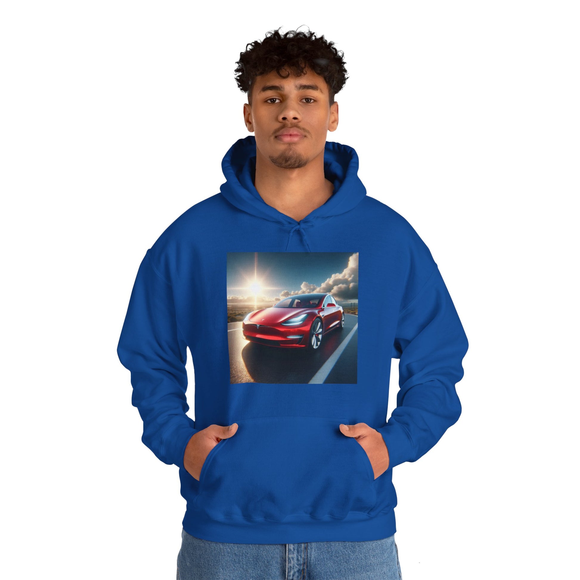 Red Tesla Hoodie Hoodie Printify