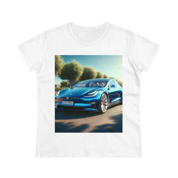 Blue Tesla T-Shirt T-Shirt Printify White S