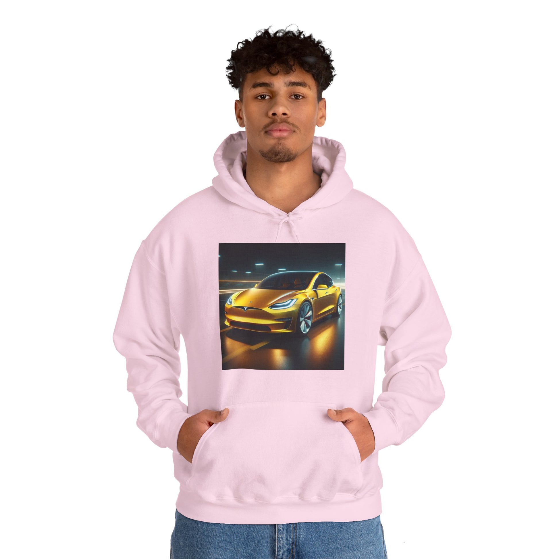 Yellow Tesla Hoodie Hoodie Printify