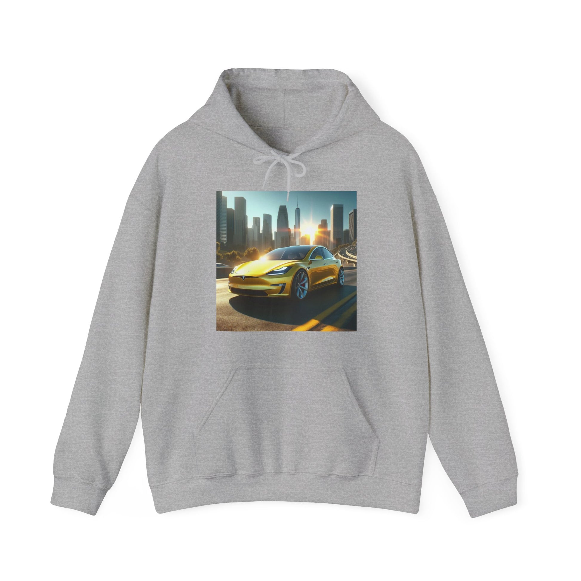 Yellow Tesla Hoodie Hoodie Printify Sport Grey S