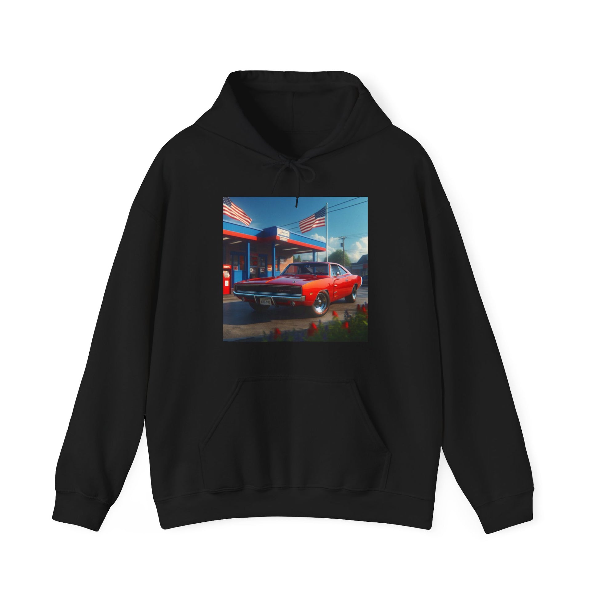 1970 Red Dodge Charger Hoodie Hoodie Printify Black S