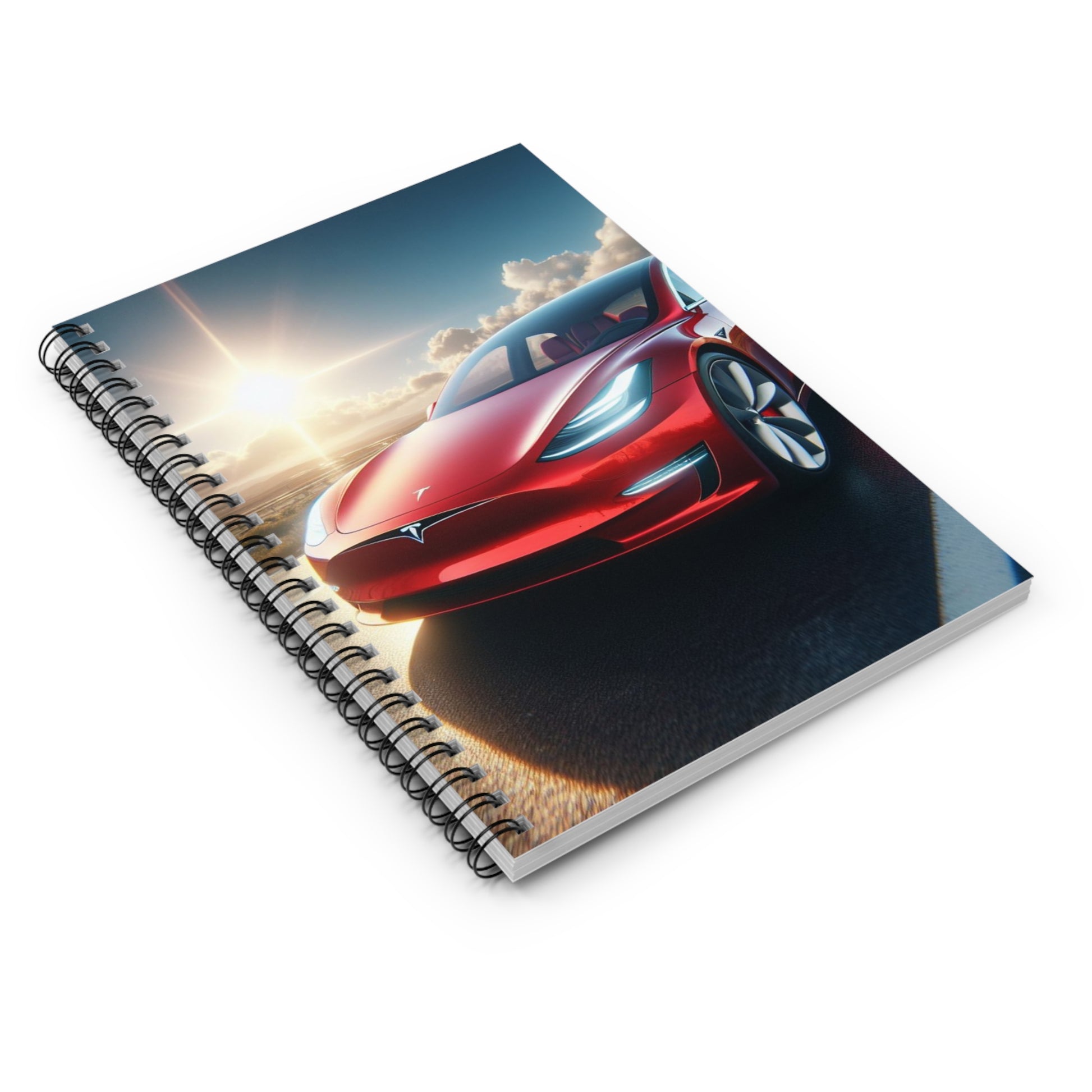Red Tesla Spiral Notebook Paper products Printify
