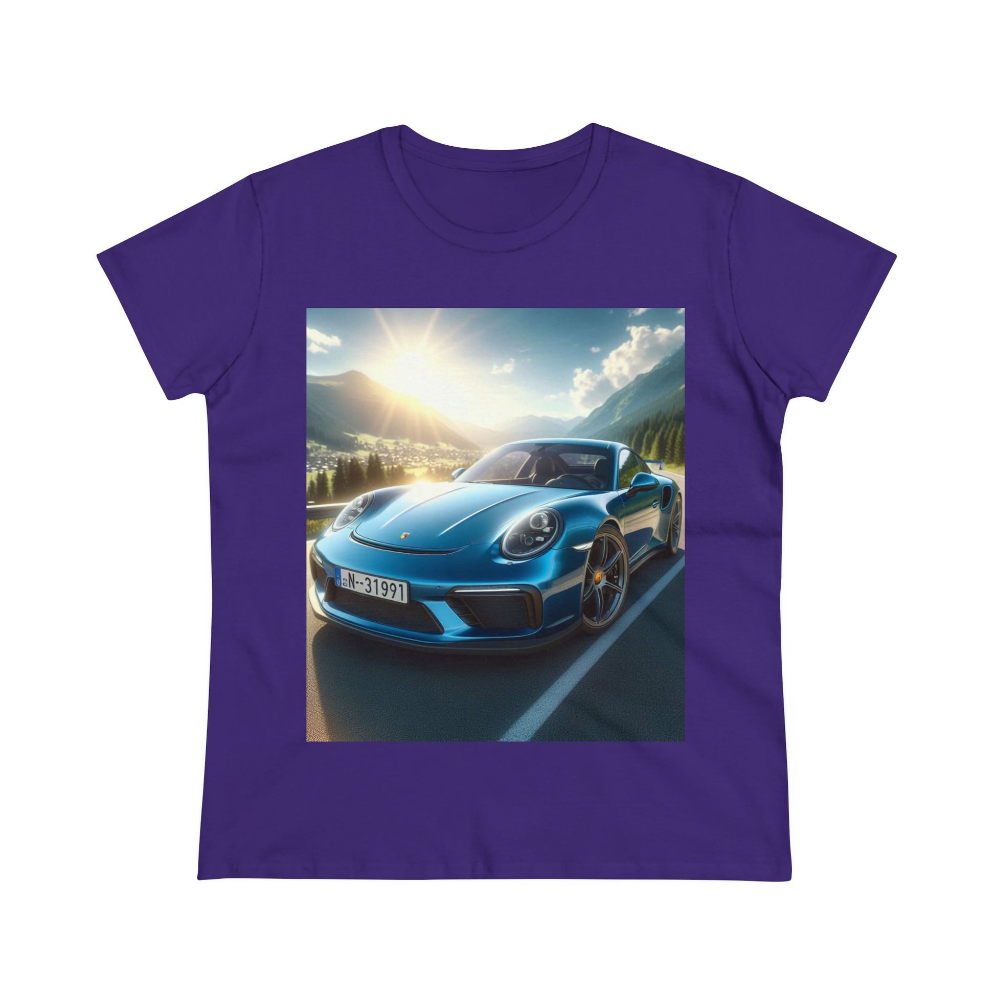 Blue Porsche T-Shirt T-Shirt Printify Purple S