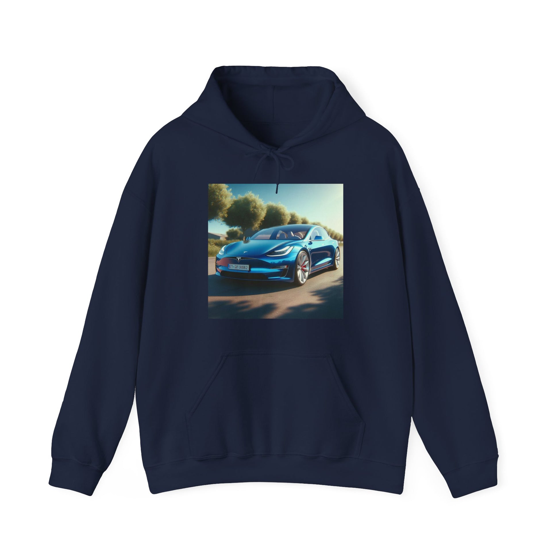Blue Tesla Hoodie Hoodie Printify Navy S