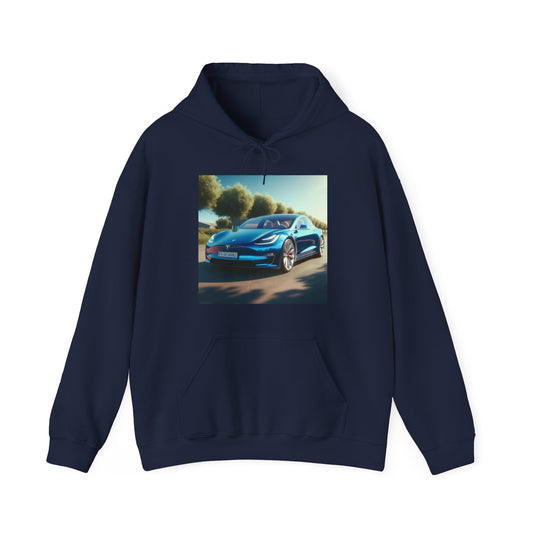 Blue Tesla Hoodie Hoodie Printify Navy S