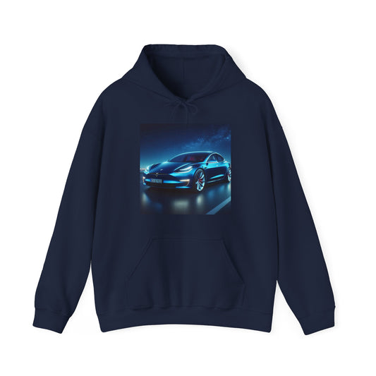 Blue Tesla Hoodie Hoodie Printify Navy S