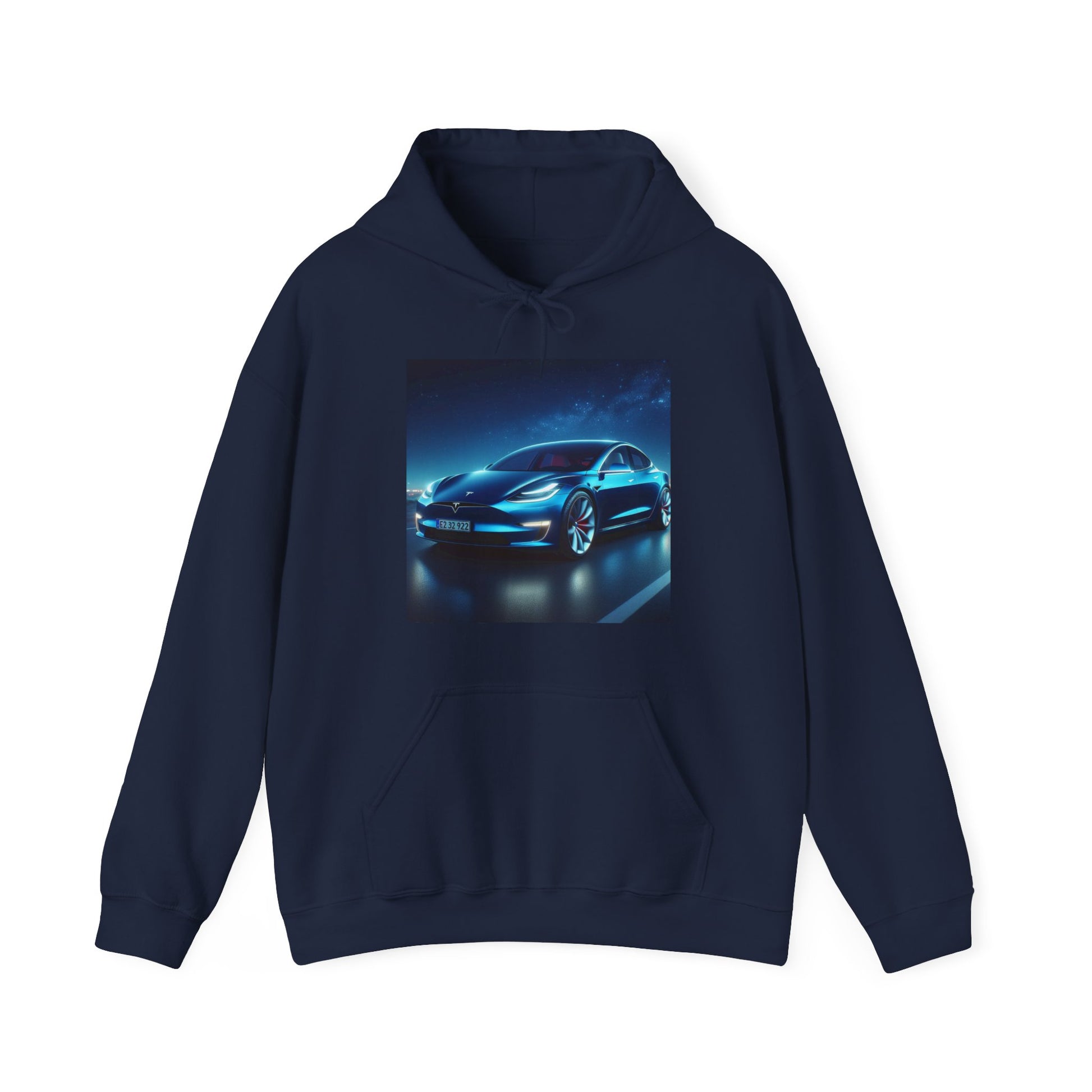 Blue Tesla Hoodie Hoodie Printify Navy S
