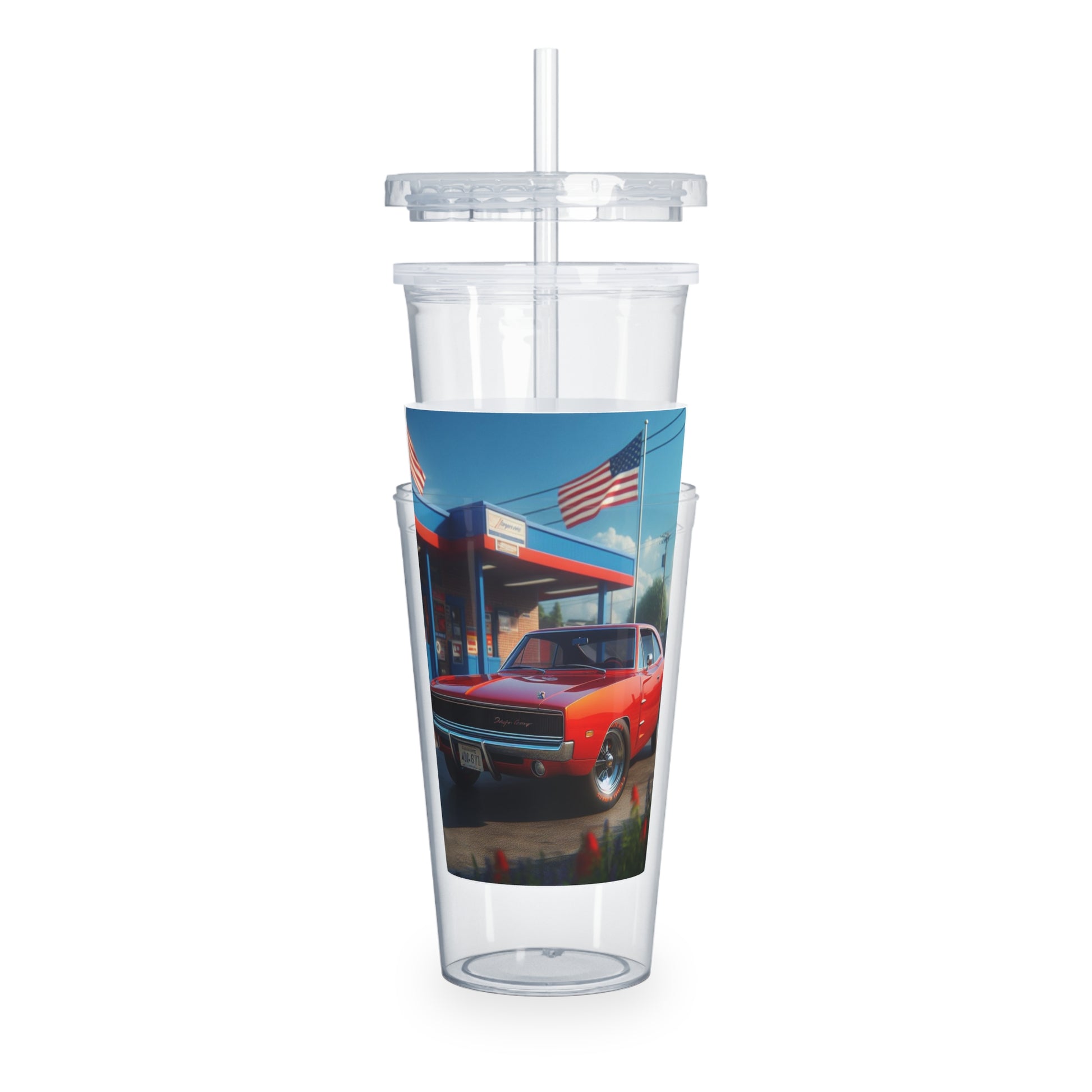 1970 Red Dodge Charger Tumbler with Straw Mug Printify