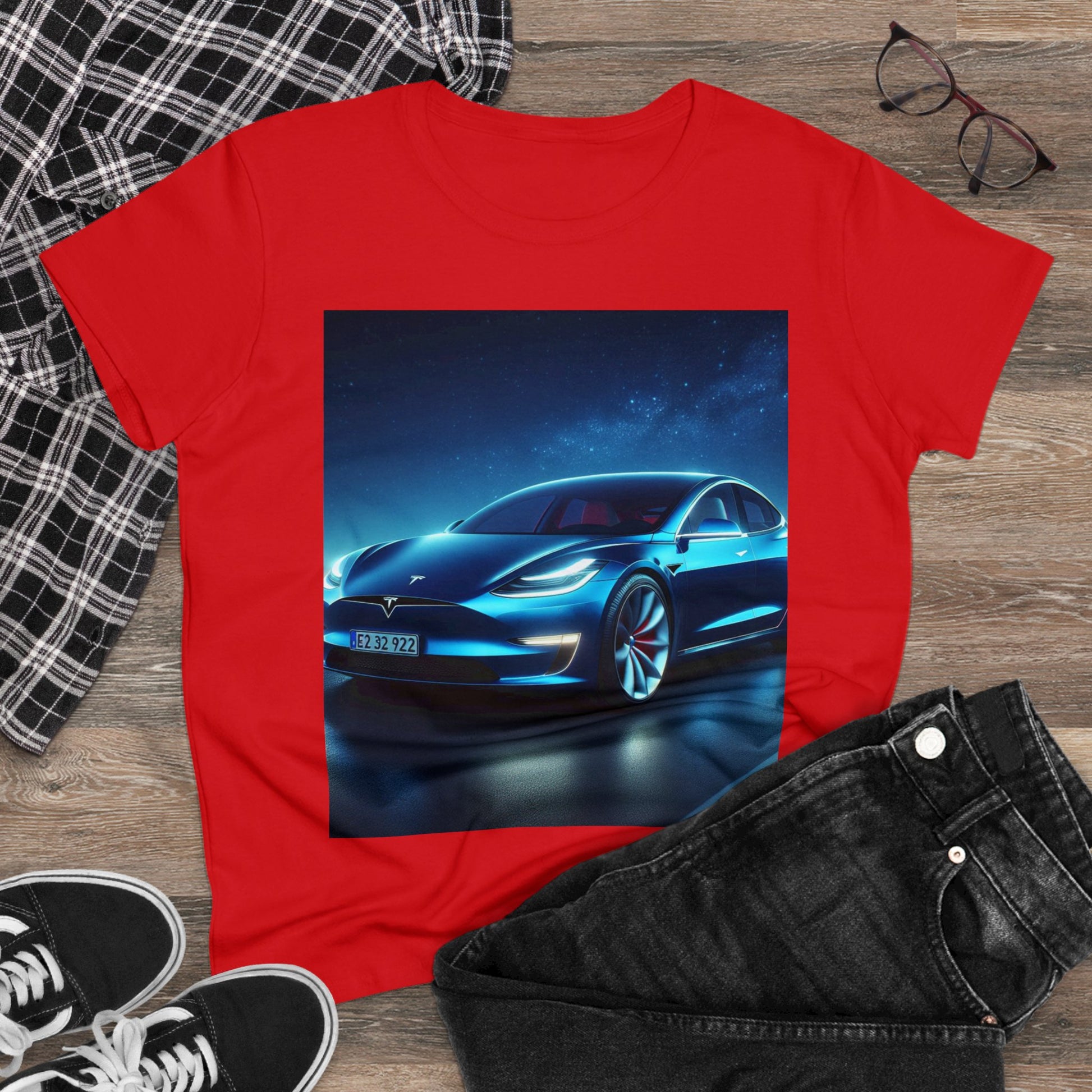 Blue Tesla T-Shirt T-Shirt Printify