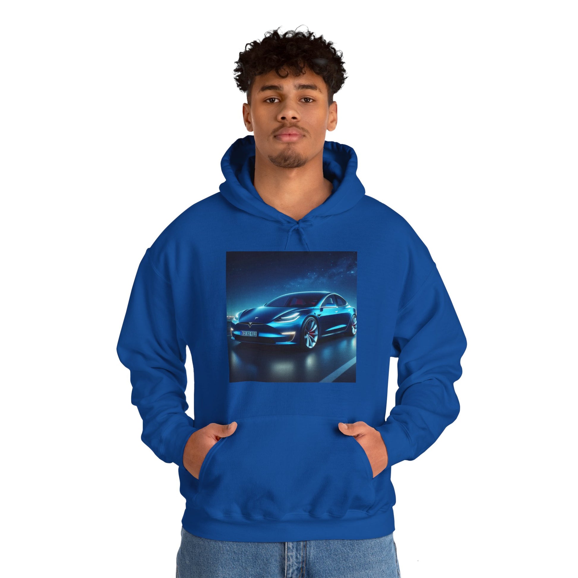 Blue Tesla Hoodie Hoodie Printify