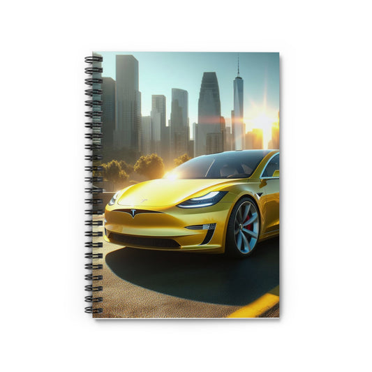 Yellow Tesla Spiral Notebook Paper products Printify One Size