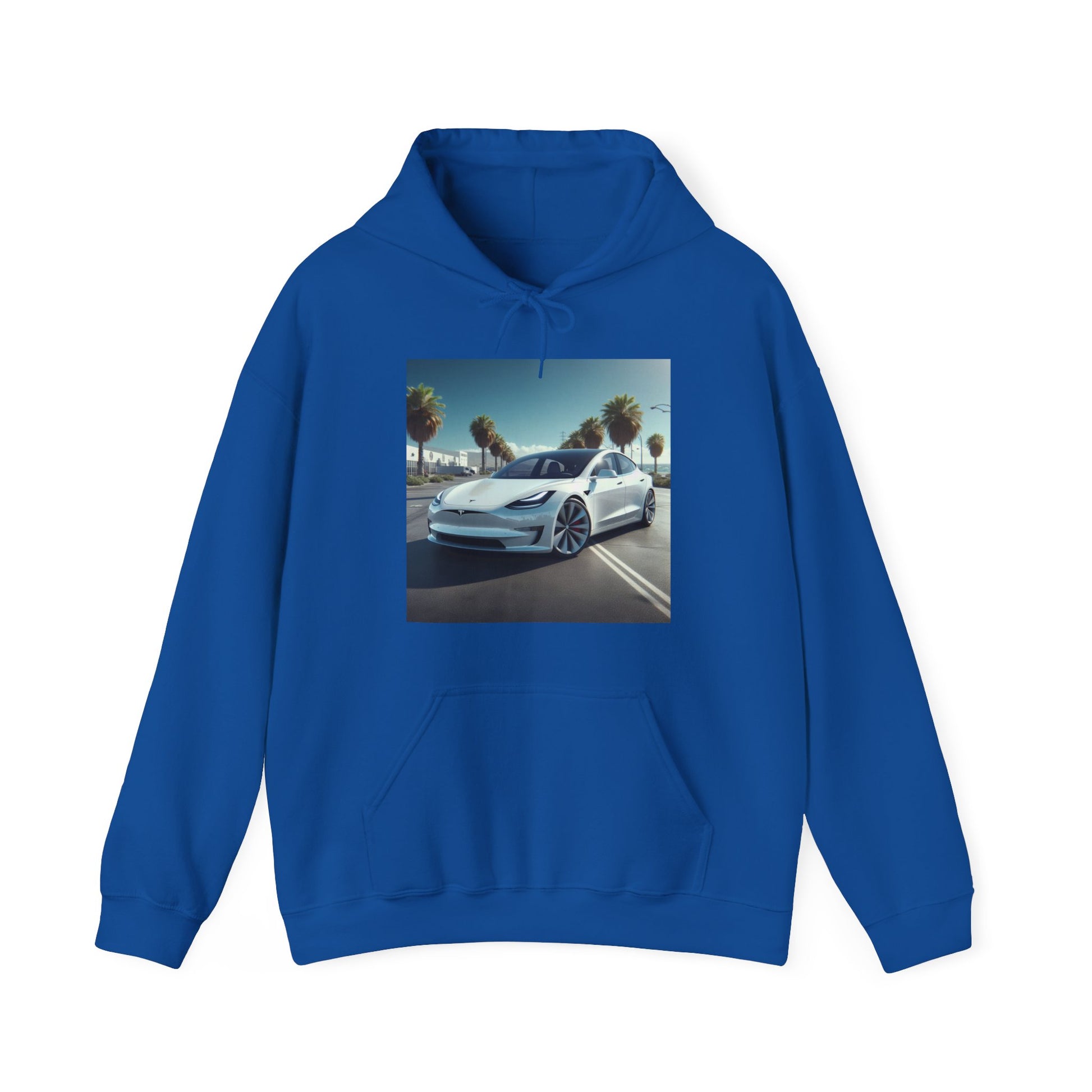 White Tesla Hoodie Hoodie Printify Royal S