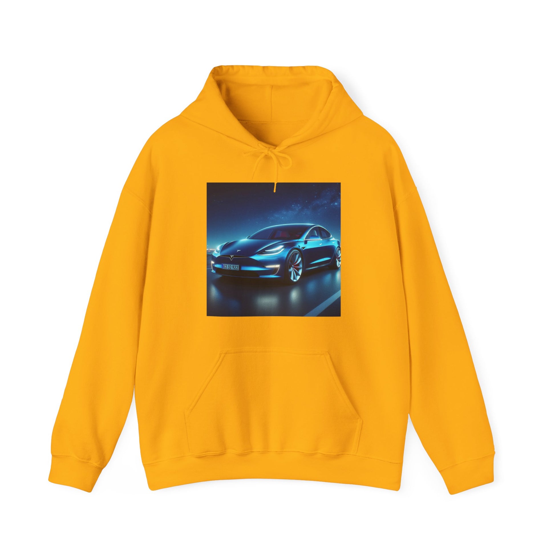 Blue Tesla Hoodie Hoodie Printify Gold S