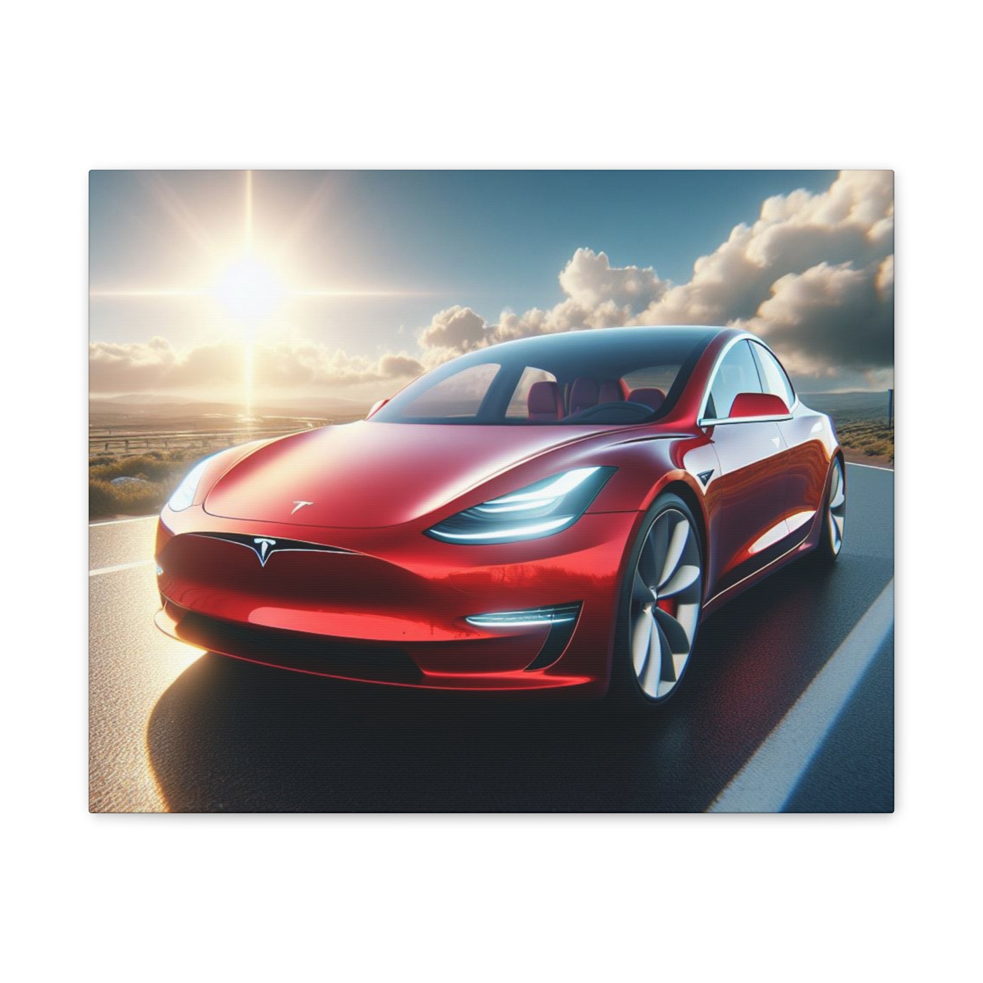 Red Tesla Canvas Canvas Printify